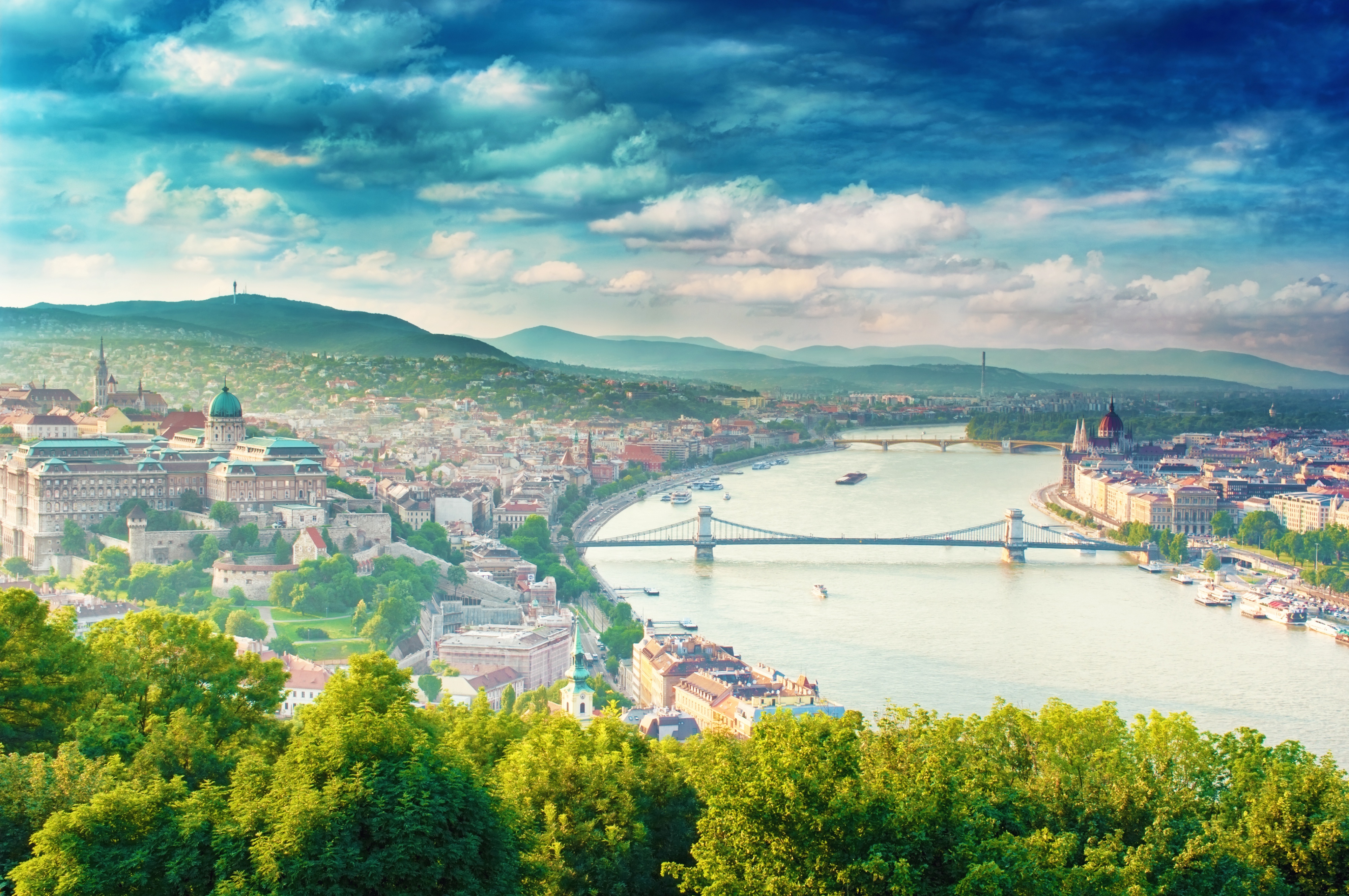 Download mobile wallpaper Cities, City, Bridge, Cloud, Hungary, River, Budapest, Danube, Man Made for free.