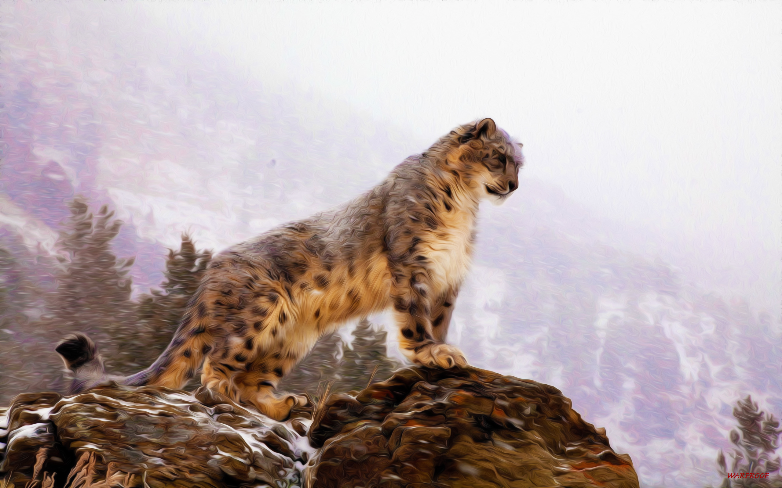 Descarga gratuita de fondo de pantalla para móvil de Pintura Al Óleo, Leopardo De Las Nieves, Gatos, Animales.