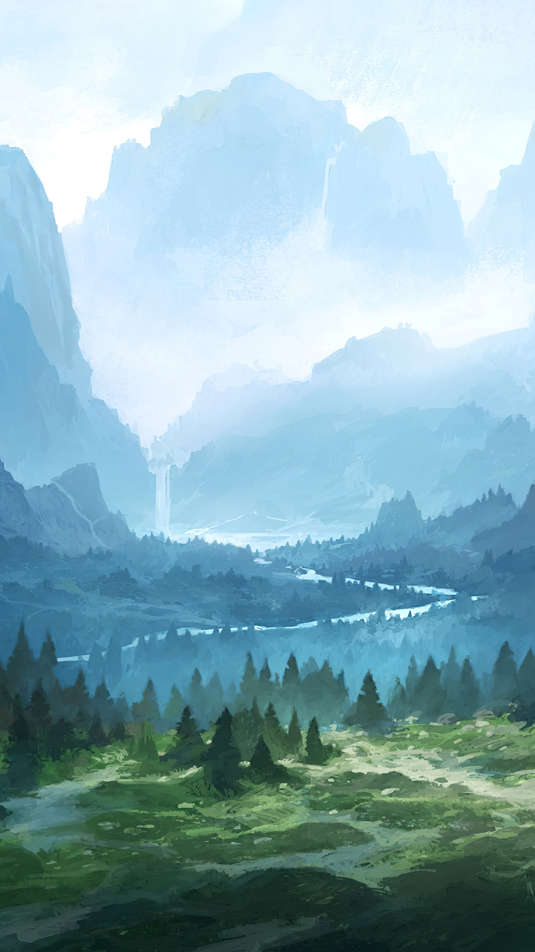 Download mobile wallpaper Landscape, Mountain, Forest, Fog, Artistic for free.