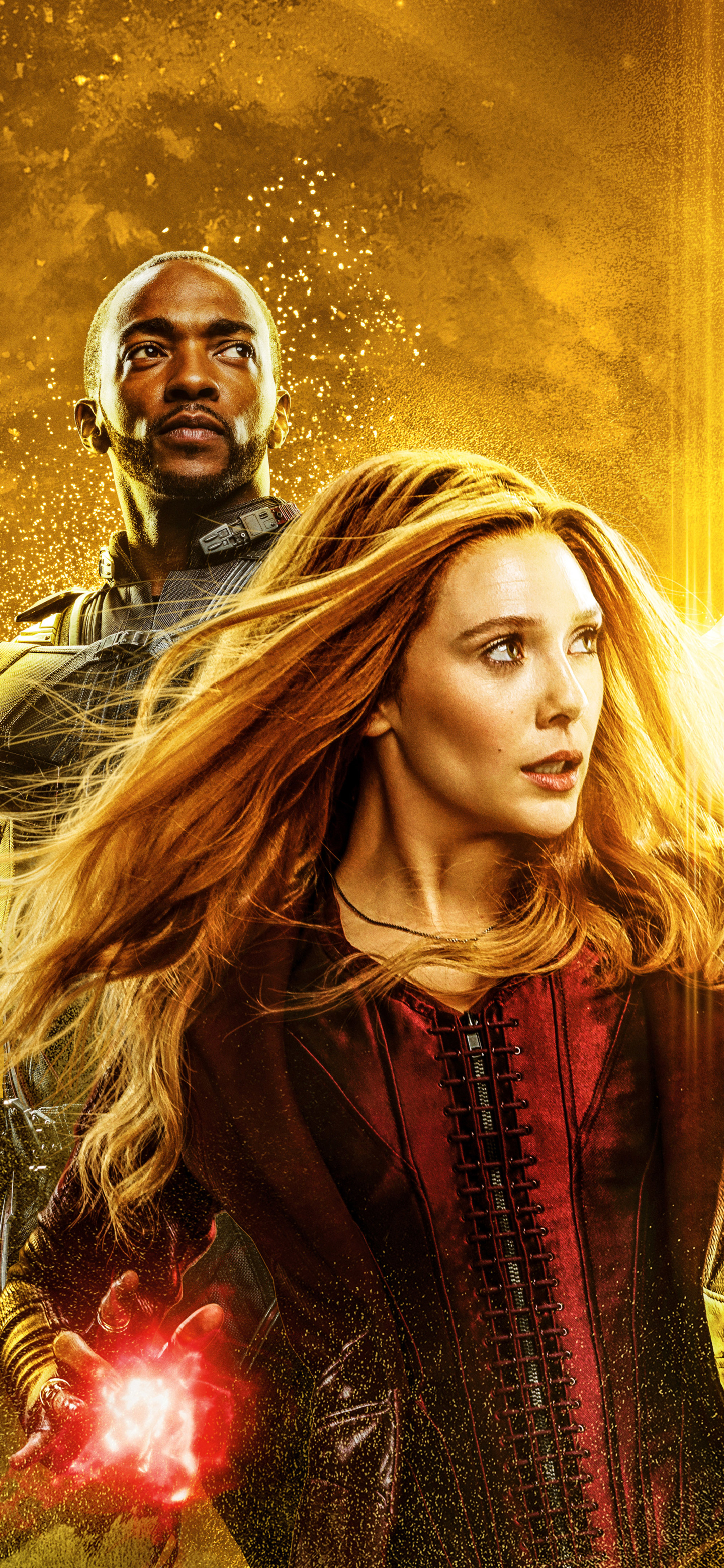 Download mobile wallpaper Movie, The Avengers, Scarlet Witch, Falcon (Marvel Comics), Wanda Maximoff, Anthony Mackie, Elizabeth Olsen, Avengers: Infinity War for free.