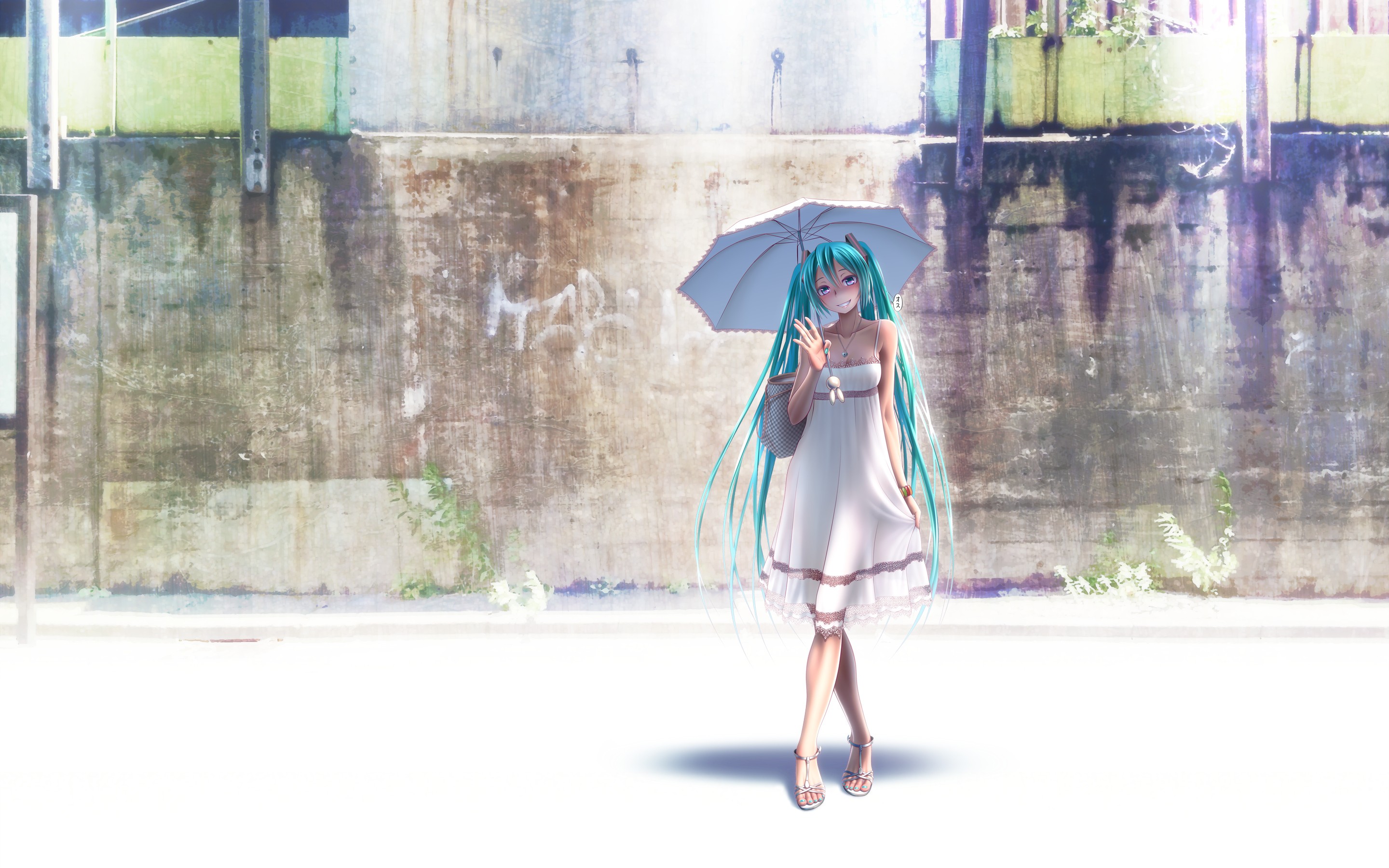 Handy-Wallpaper Regenschirm, Vocaloid, Hatsune Miku, Animes, Lange Haare, Aqua Haar, Weißes Kleid kostenlos herunterladen.