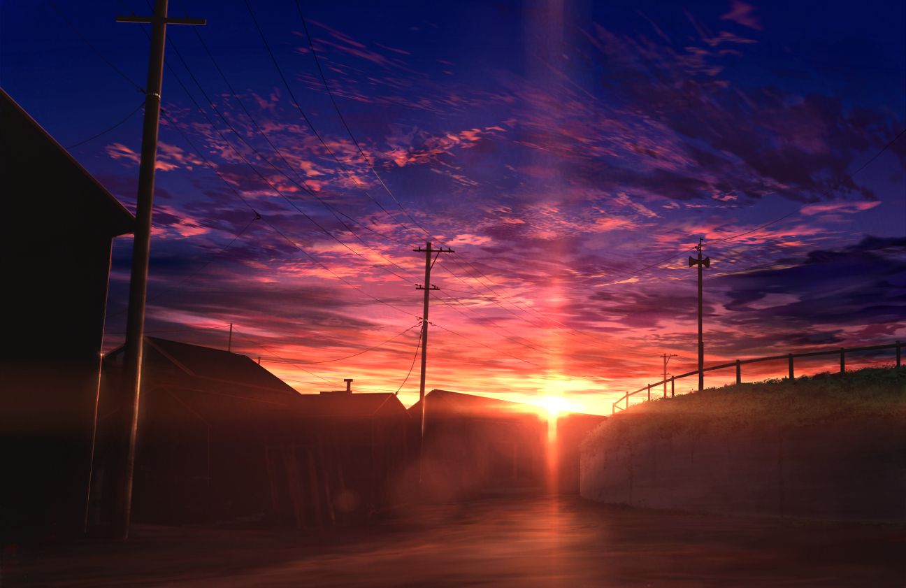 Free download wallpaper Anime, Landscape, Sunset, Sky, City, Cloud on your PC desktop