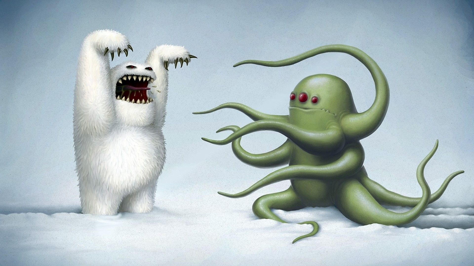 Скачать картинку Фэнтези, Снег, Клыки, Существо в телефон бесплатно.