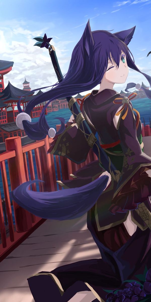 Winking Weapon Desktop wallpaper: Anime, Original, Animal Ears, Bird, Blue Eyes ...