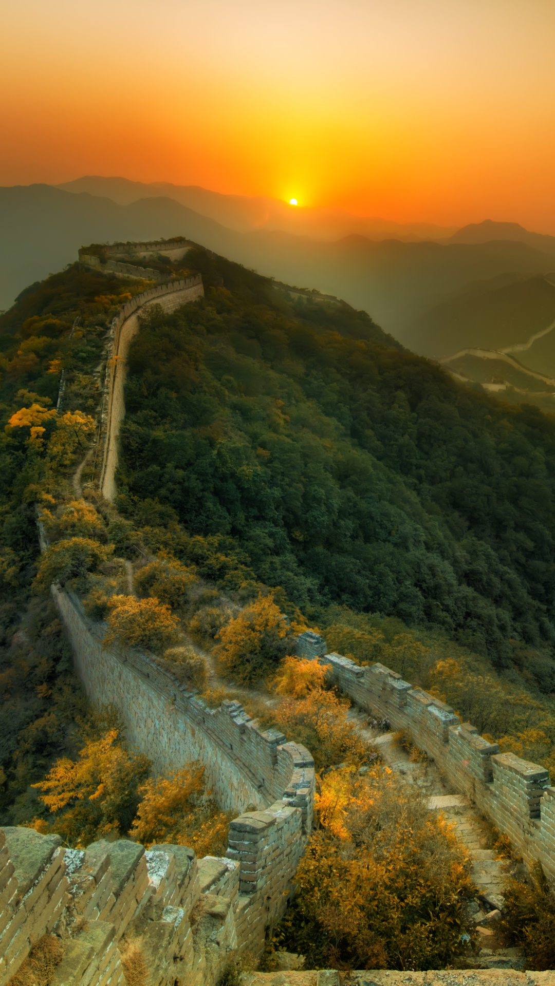 Handy-Wallpaper Chinesische Mauer, China, Sonnenuntergang, Monumente, Menschengemacht kostenlos herunterladen.