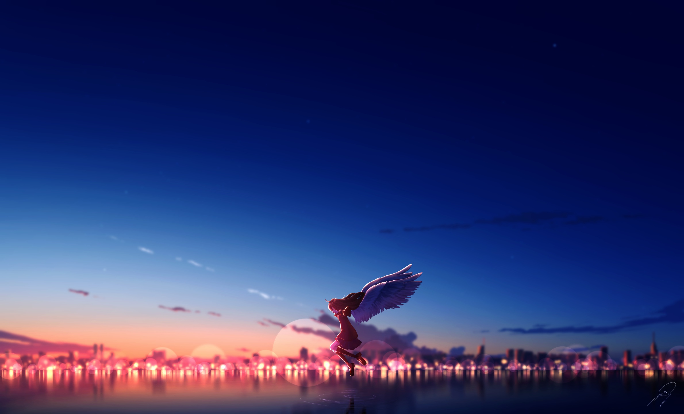 Download mobile wallpaper Anime, Water, Sky, Wings, Angel for free.