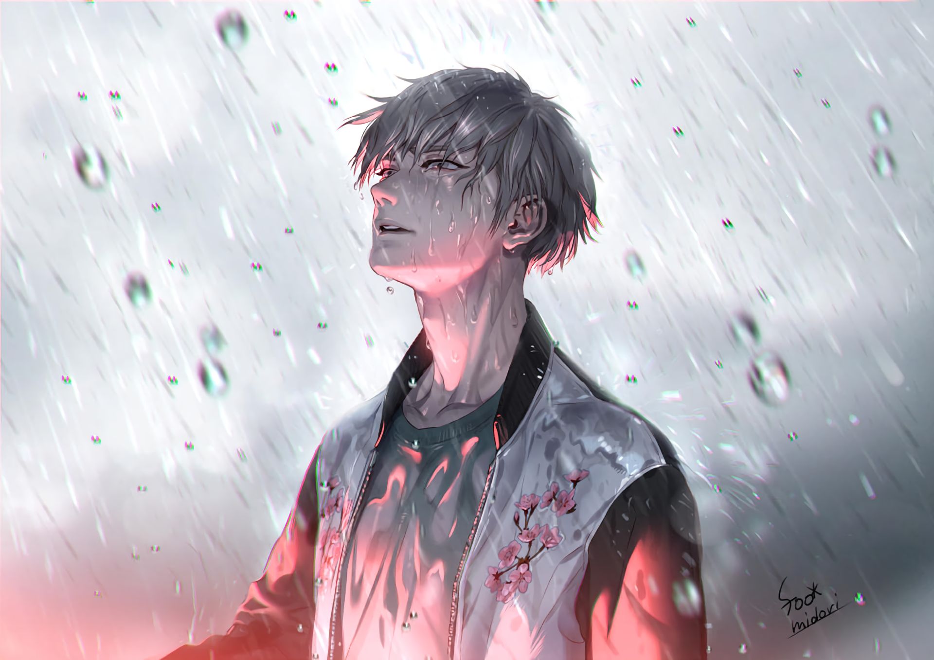 boy, anime, rain