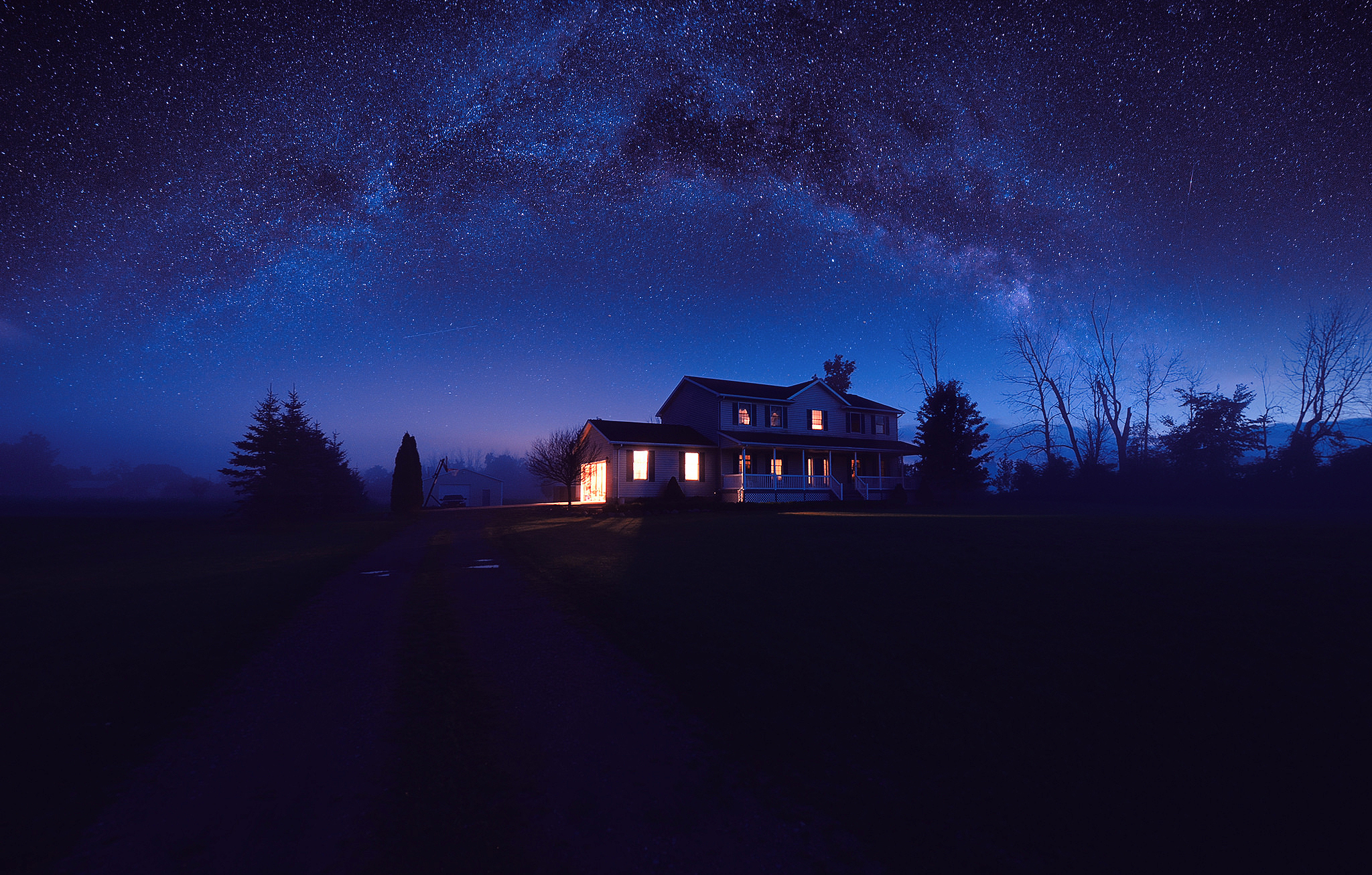 Download mobile wallpaper Stars, Night, Starry Sky, House, Man Made for free.