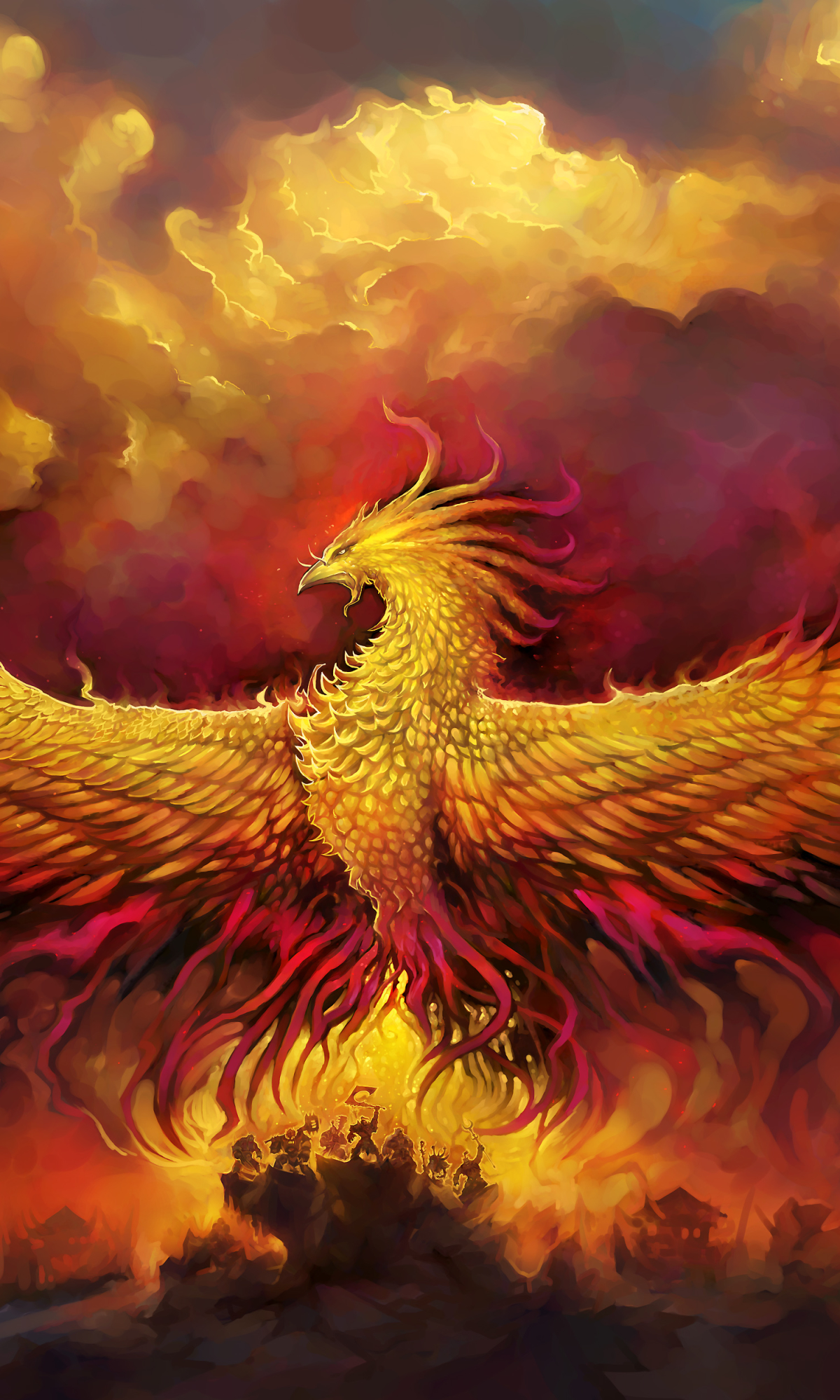 Download mobile wallpaper Fantasy, Fire, Bird, Phoenix, Orange (Color), Fantasy Animals for free.
