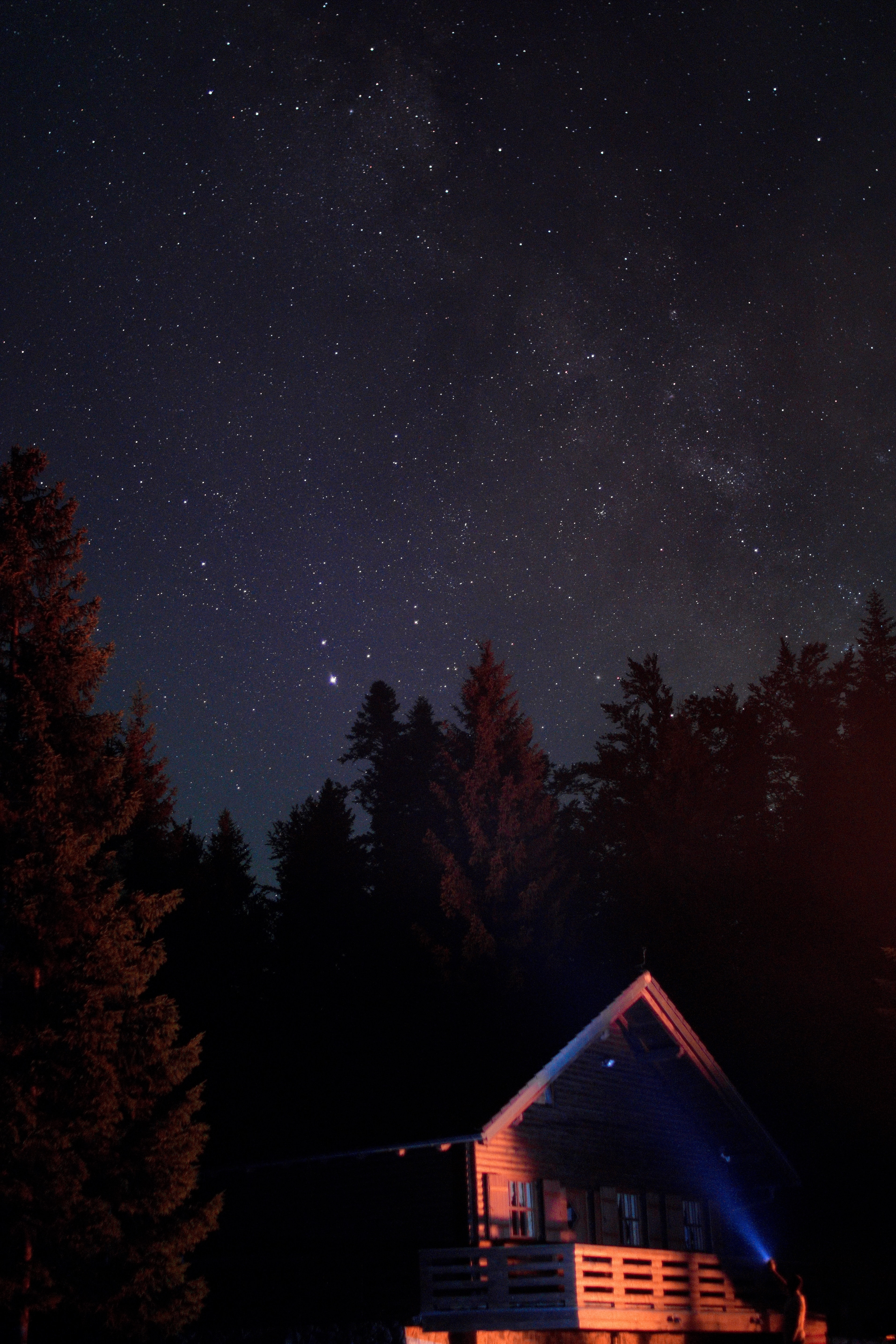 Free download wallpaper Trees, Starry Sky, House, Night, Dark on your PC desktop