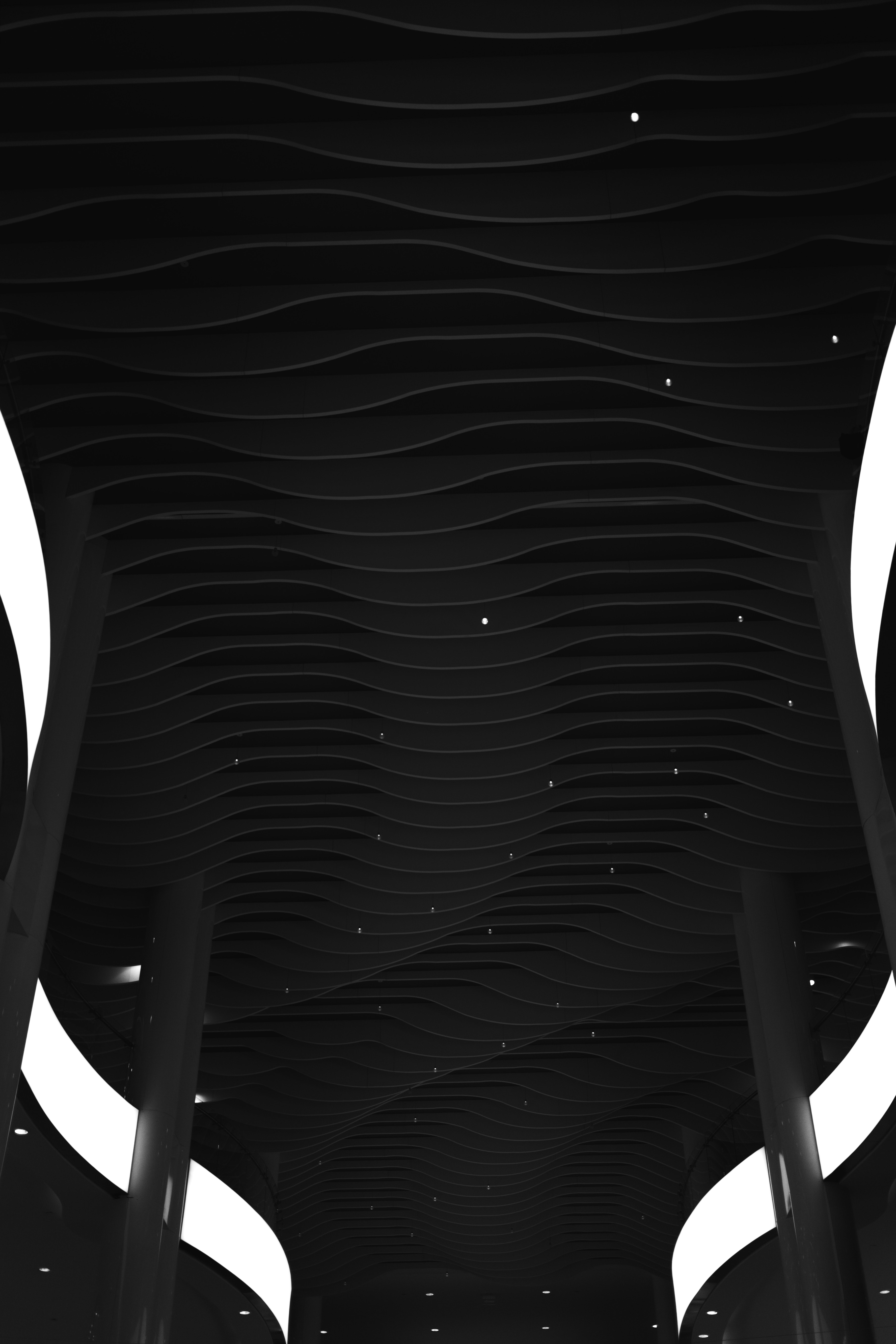 Download mobile wallpaper Construction, Ceiling, Wavy, Design, Lines, Minimalism for free.