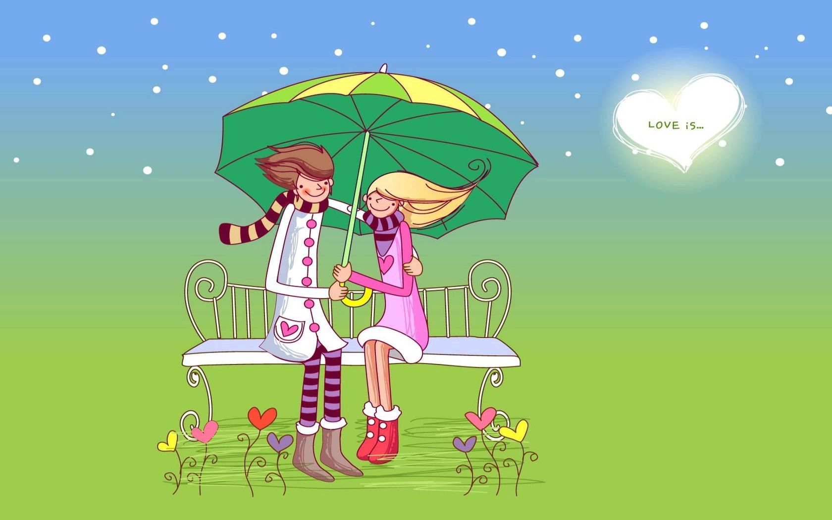 love, couple, pair, bench, umbrella, date