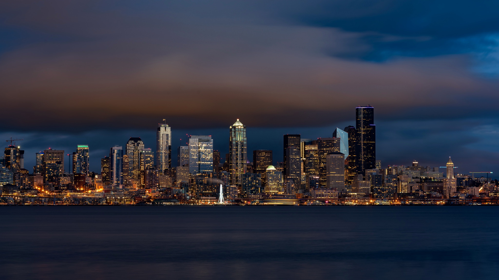 PCデスクトップに都市, 街, 超高層ビル, 建物, 夜, シアトル, アメリカ合衆国, マンメイド画像を無料でダウンロード