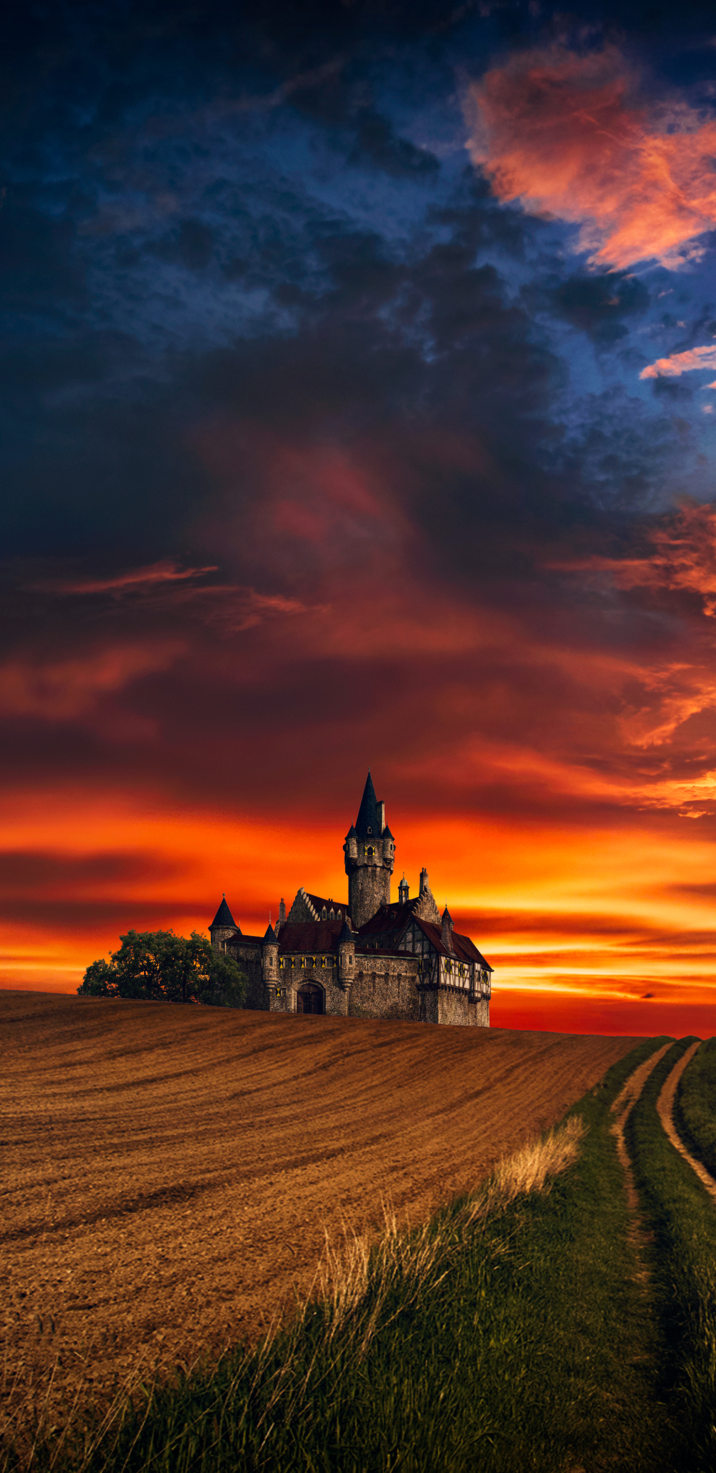 Download mobile wallpaper Sunset, Photography, Castle, Manipulation for free.