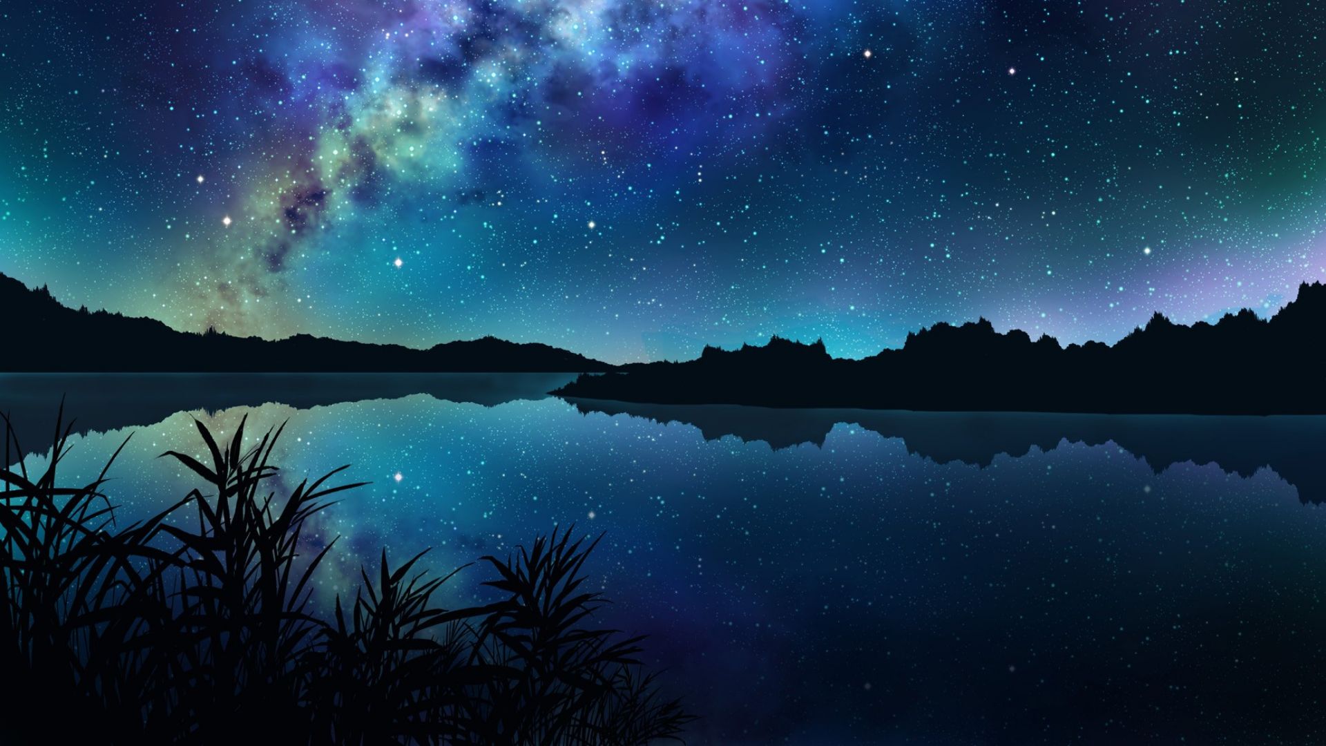 Laden Sie das Fluss, Nacht, Himmel, Animes-Bild kostenlos auf Ihren PC-Desktop herunter