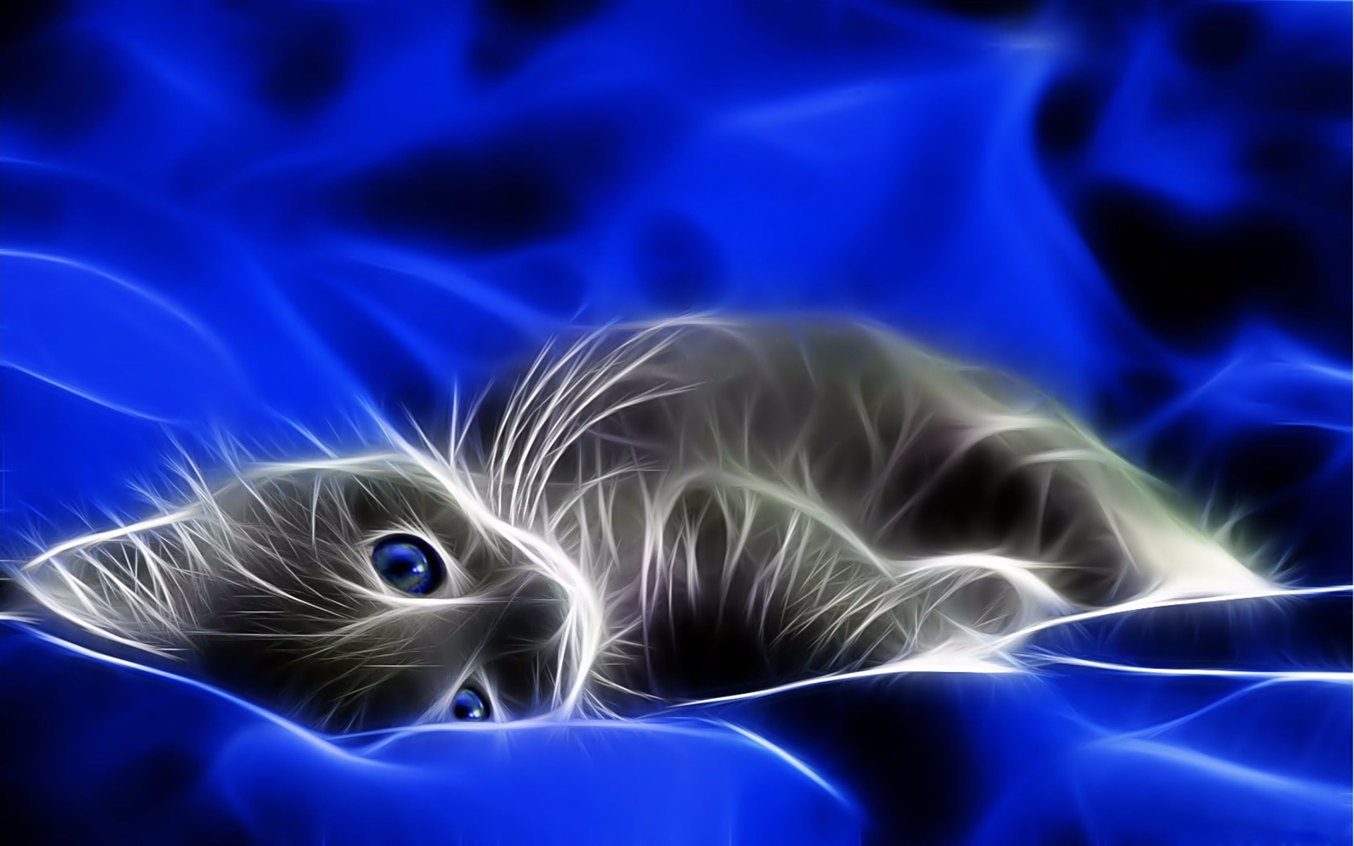 Download mobile wallpaper Cat, Kitten, Animal, Artistic, Blue Eyes for free.