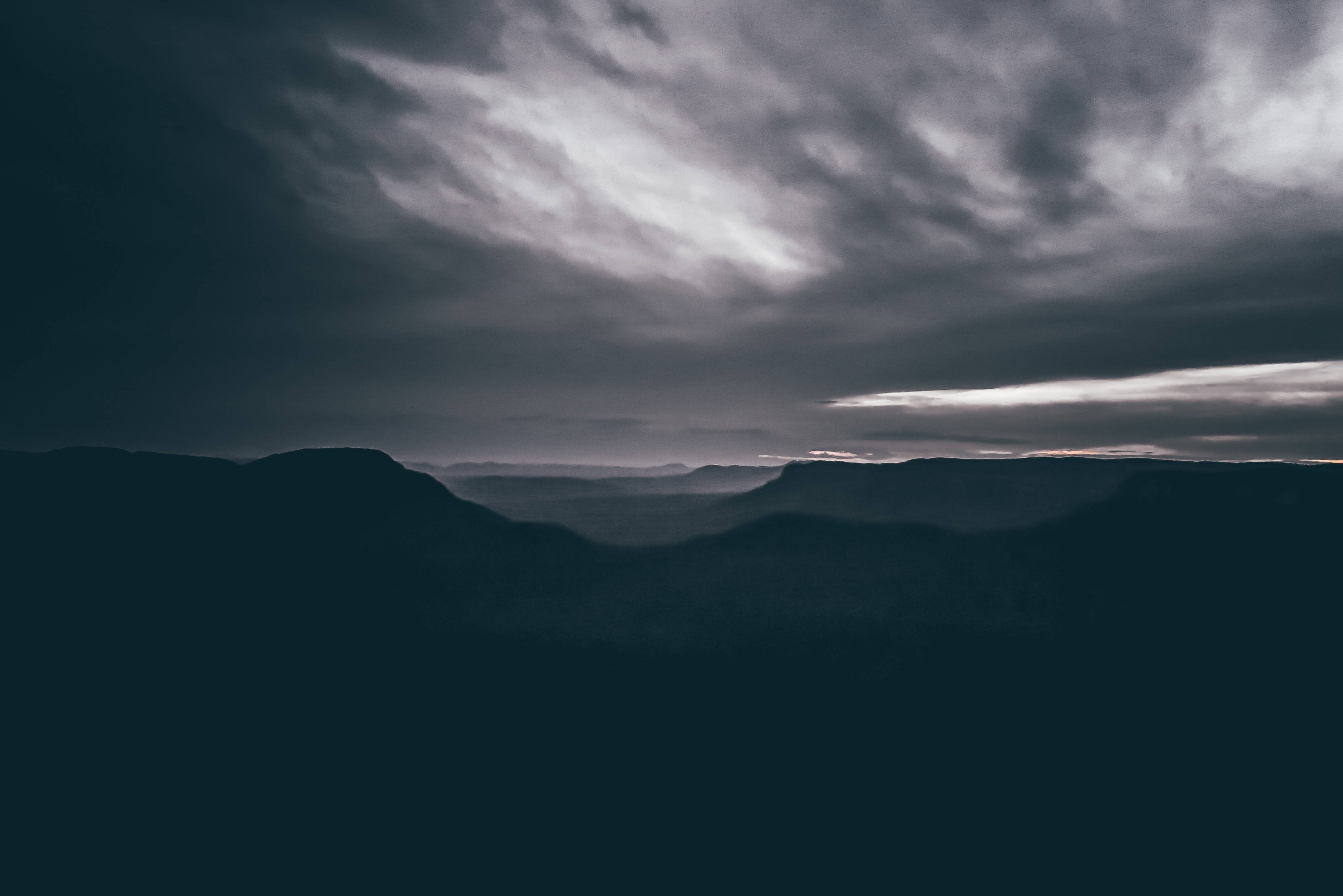 dark, mountains, clouds, national park, australia, blue mountains Desktop home screen Wallpaper
