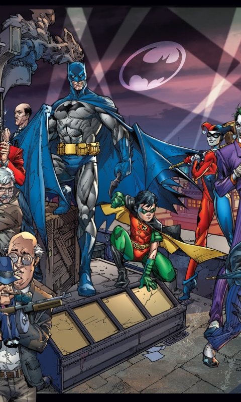 Descarga gratuita de fondo de pantalla para móvil de Bufón, Historietas, The Batman, Harley Quinn, Guasón, Hiedra Venenosa, Hombre Murciélago, Gatúbela, Robin (Dc Cómics), Dos Caras, Pingüino (Dc Comics), Acertijo (Dc Comics).