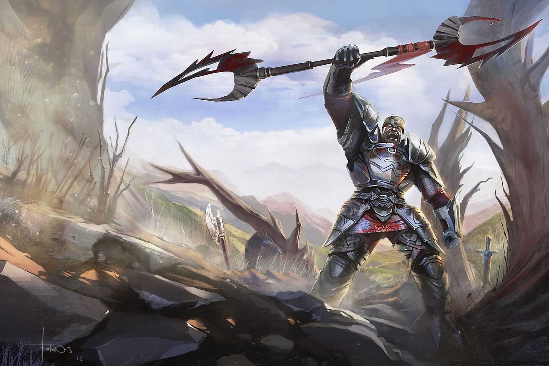 Free download wallpaper Fantasy, Weapon, Warrior, Armor on your PC desktop