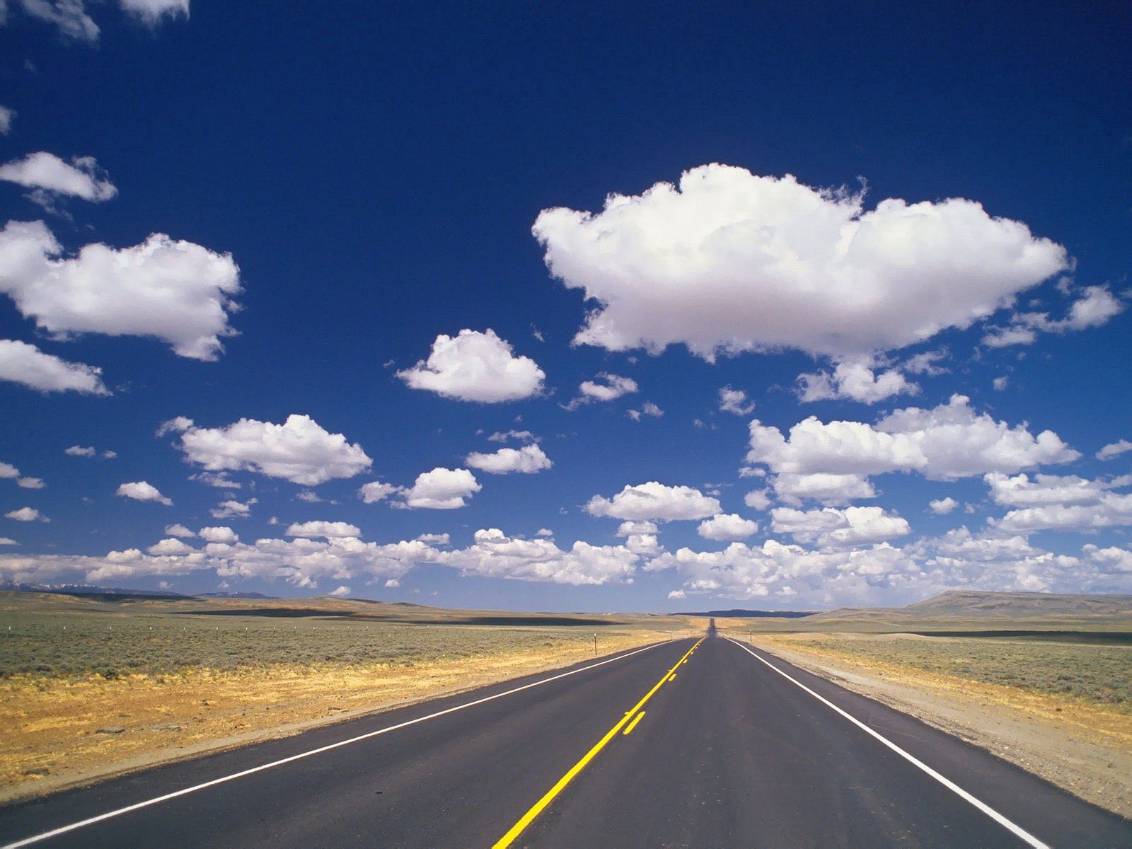 roadside, nature, clouds, yellow, road, markup, asphalt, line, band, stripe, shoulder