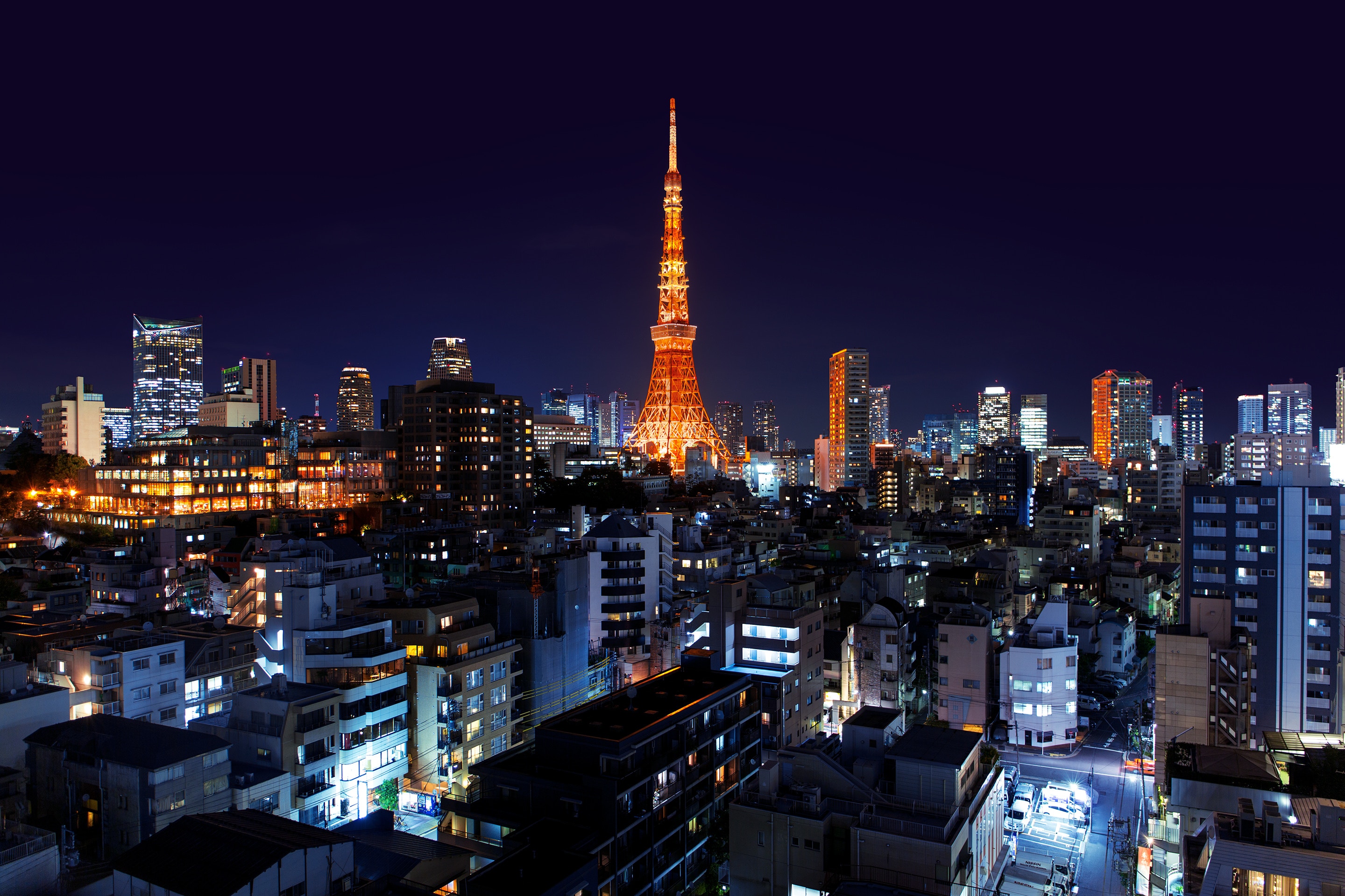 japan, night city, tower, cities, minato, roppongi Full HD