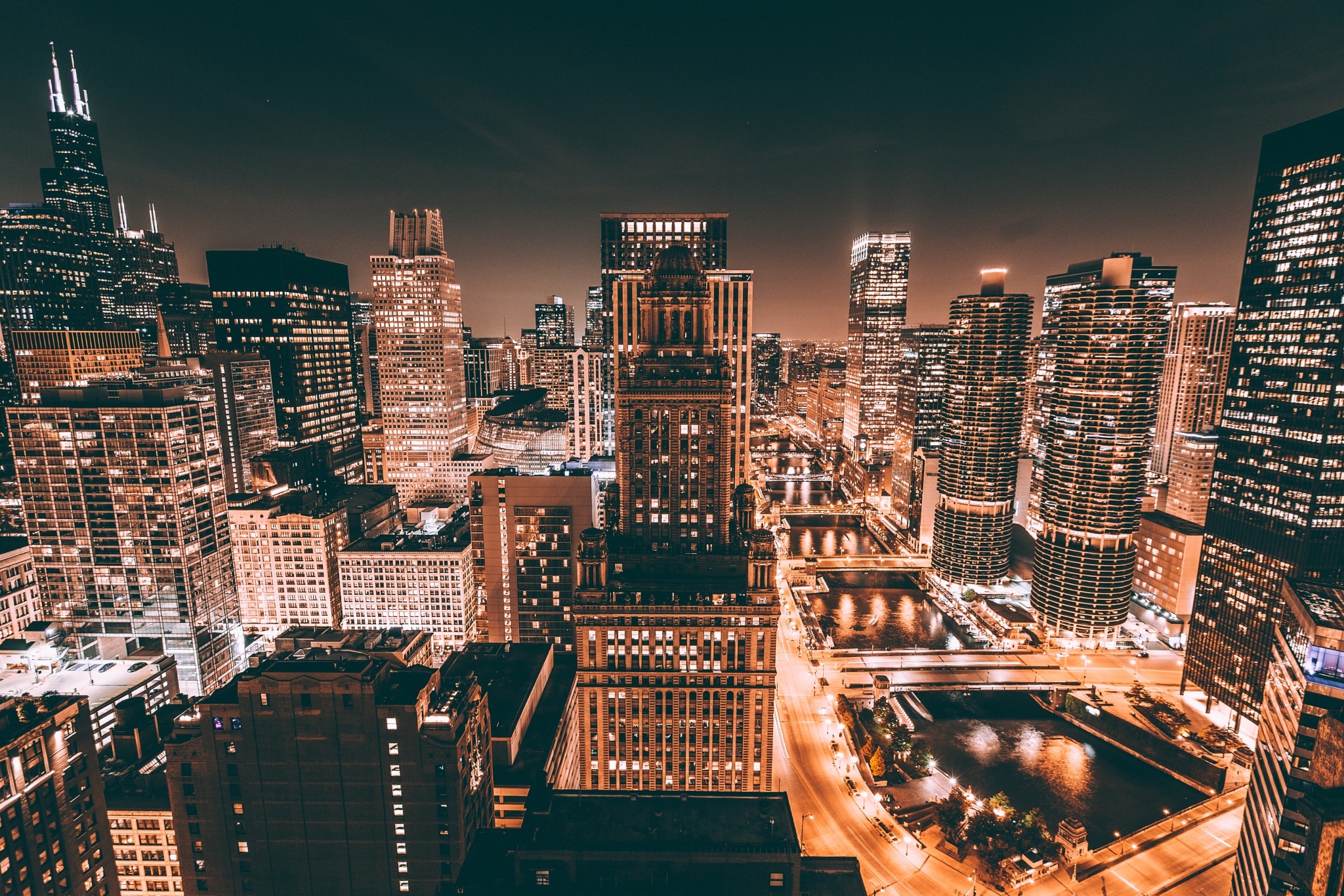 Free download wallpaper Cities, Night, Usa, City, Skyscraper, Building, Light, Chicago, Man Made on your PC desktop