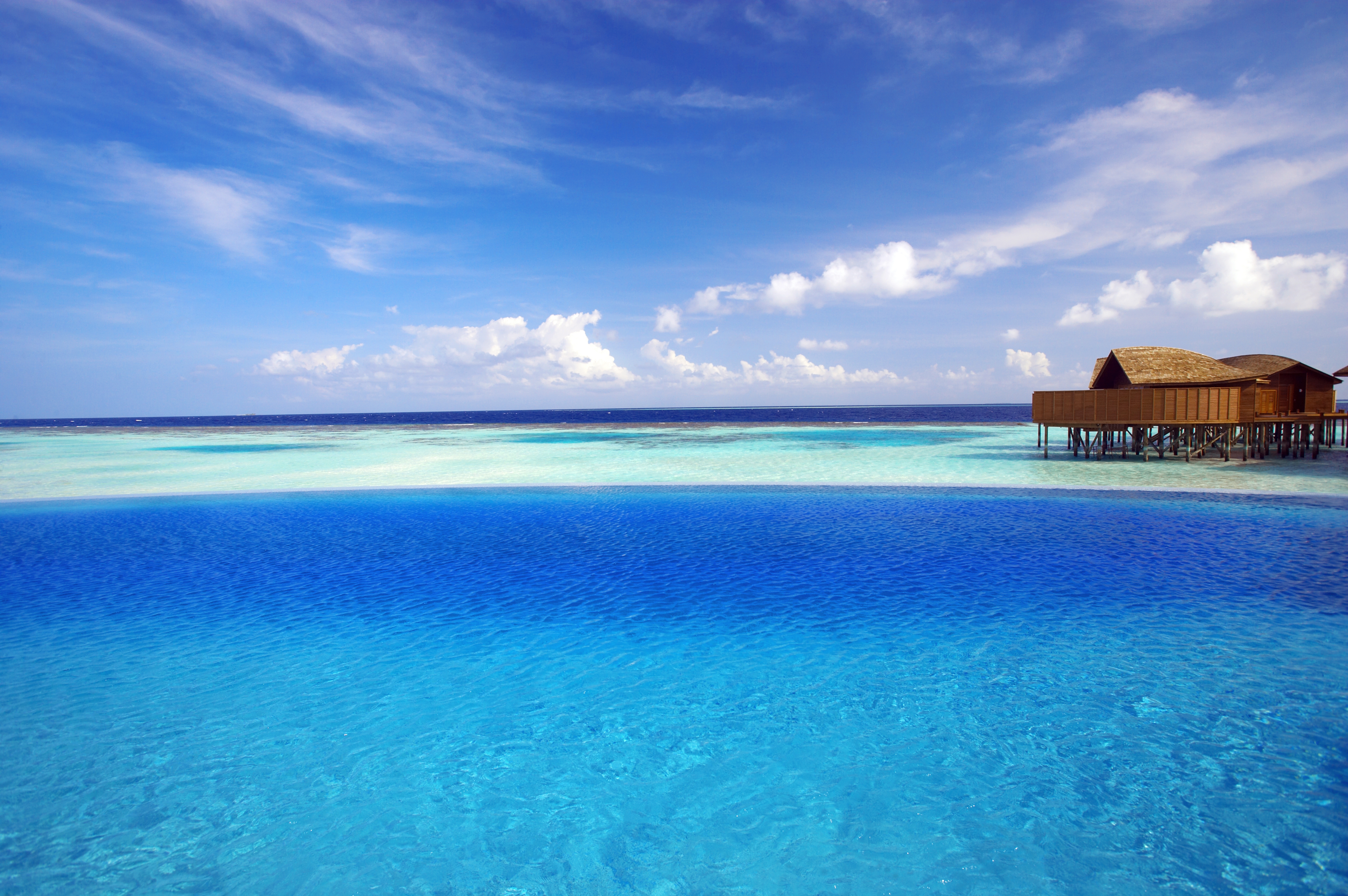 ocean, tropics, nature, maldives, bungalow Full HD
