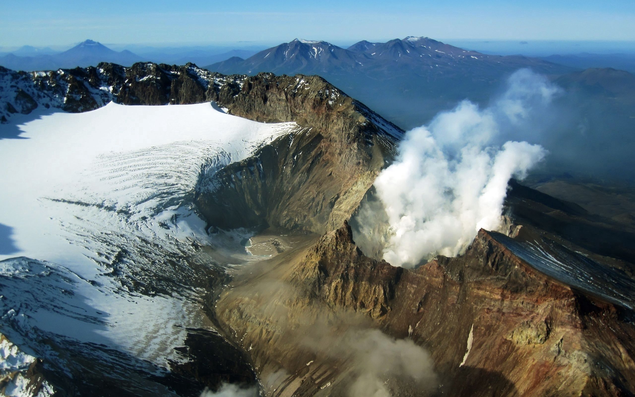 nature, volcano, mountains, smoke, snow, russia, kamchatka Full HD