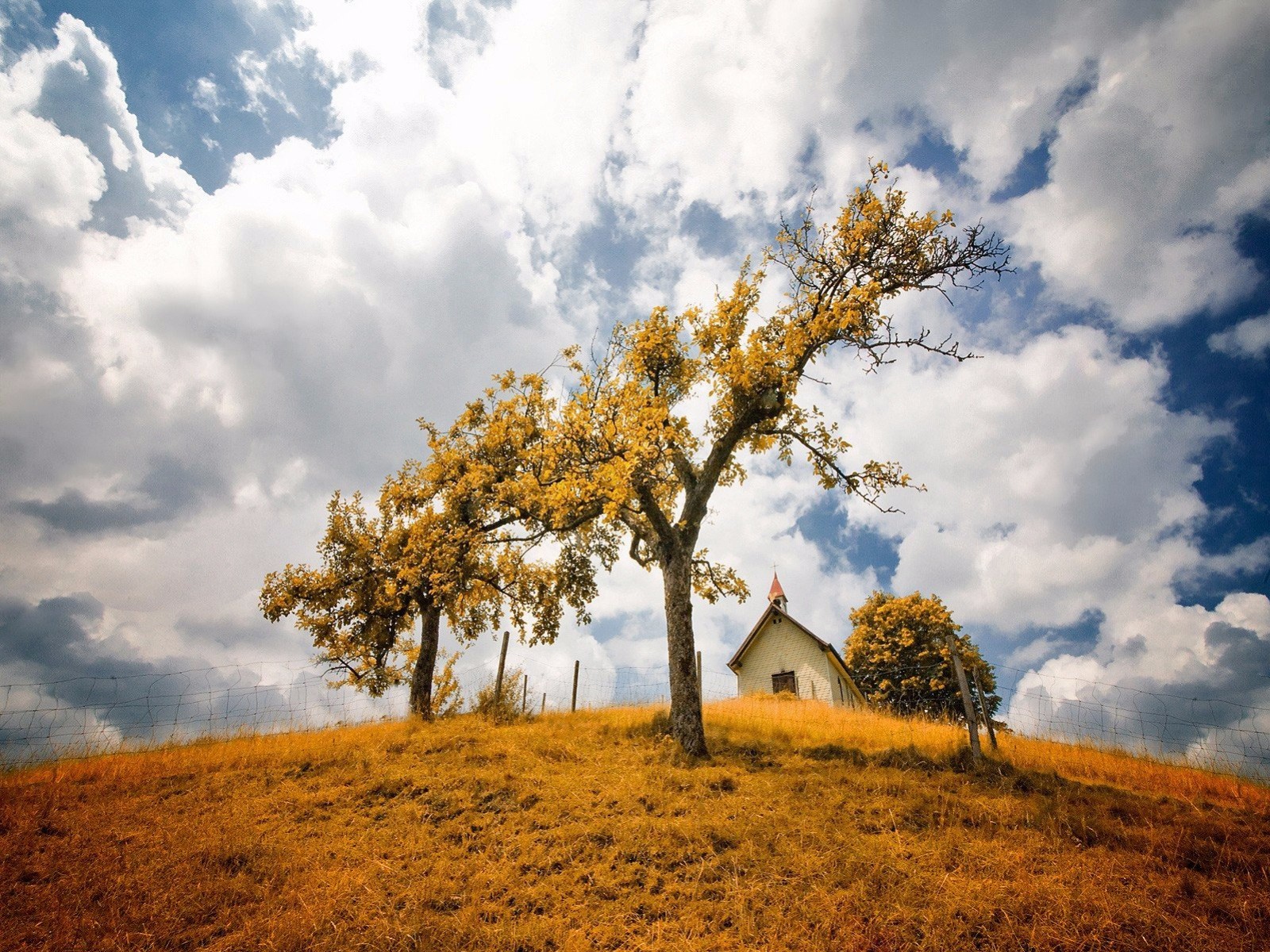 Free download wallpaper Tree, Hill, Chapel, Religious on your PC desktop