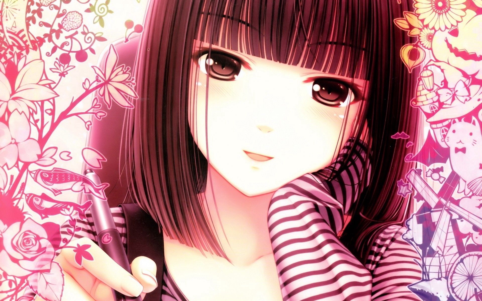 Free download wallpaper Pen, Face, Girl, Anime on your PC desktop