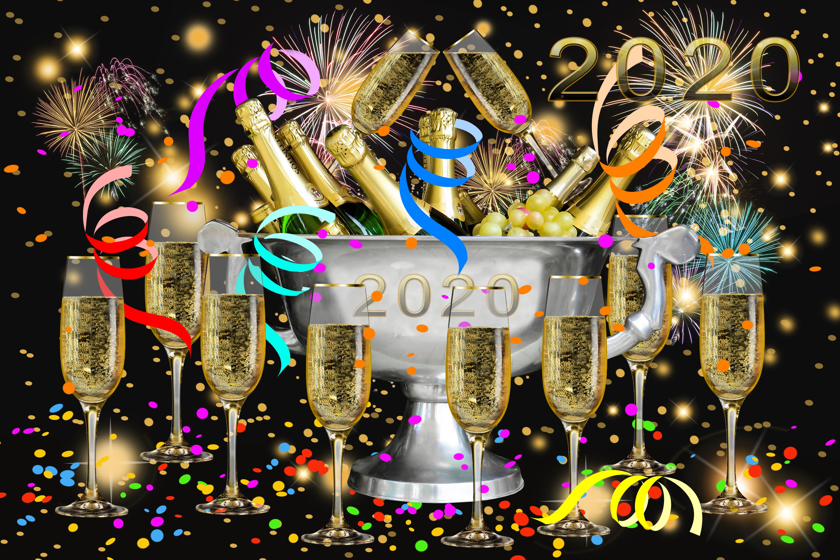 無料モバイル壁紙フルーツ, 花火, シャンパン, ホリデー, 2020年新年をダウンロードします。