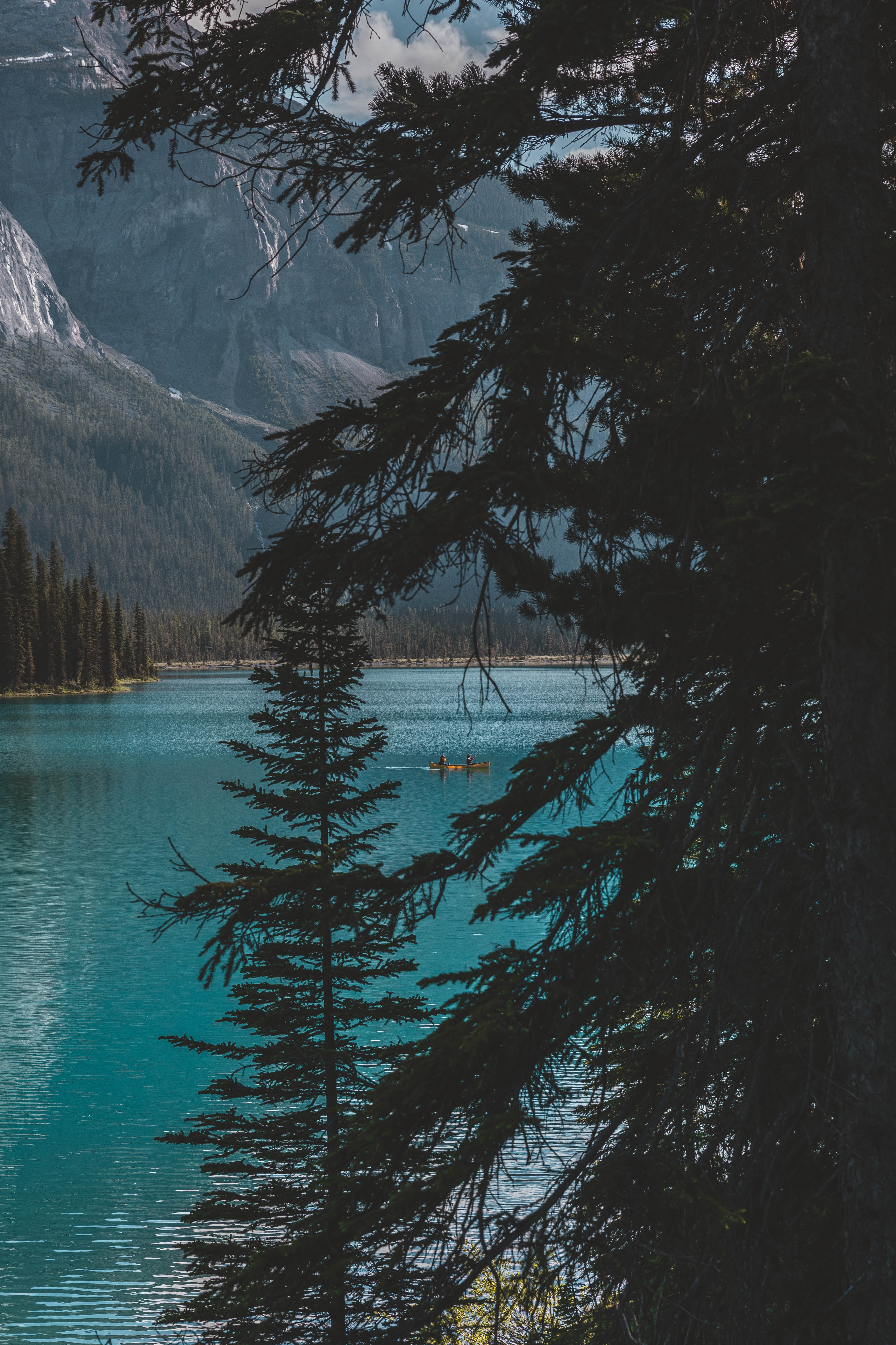 Free download wallpaper Trees, Mountains, Lake, Nature, Boat on your PC desktop