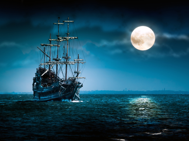 Free download wallpaper Fantasy, Night, Moon, Sailboat, Ship on your PC desktop