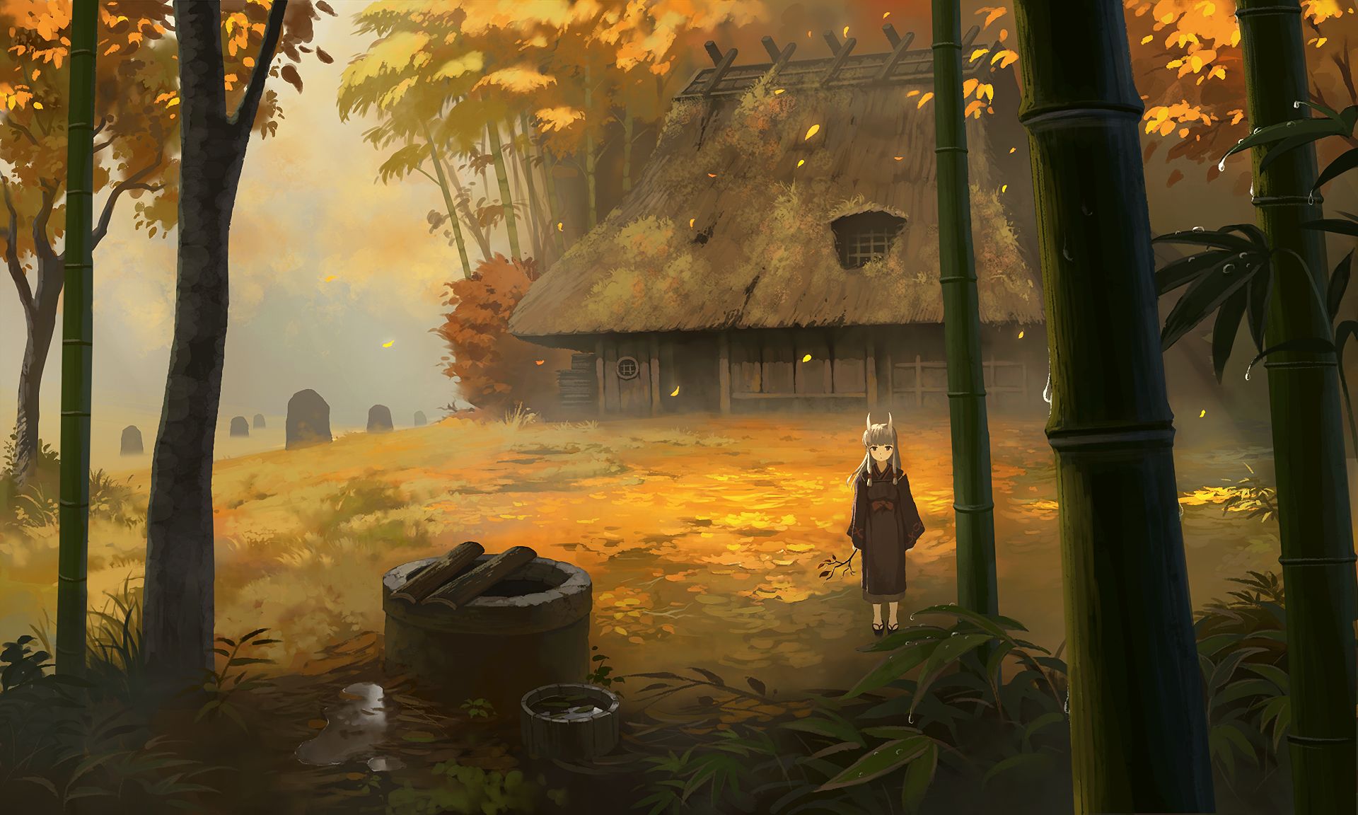 Download mobile wallpaper Anime, Fall, House, Original for free.