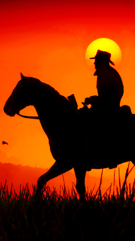 Download mobile wallpaper Silhouette, Horse, Western, Cowboy, Video Game, Red Dead Redemption 2, Red Dead for free.