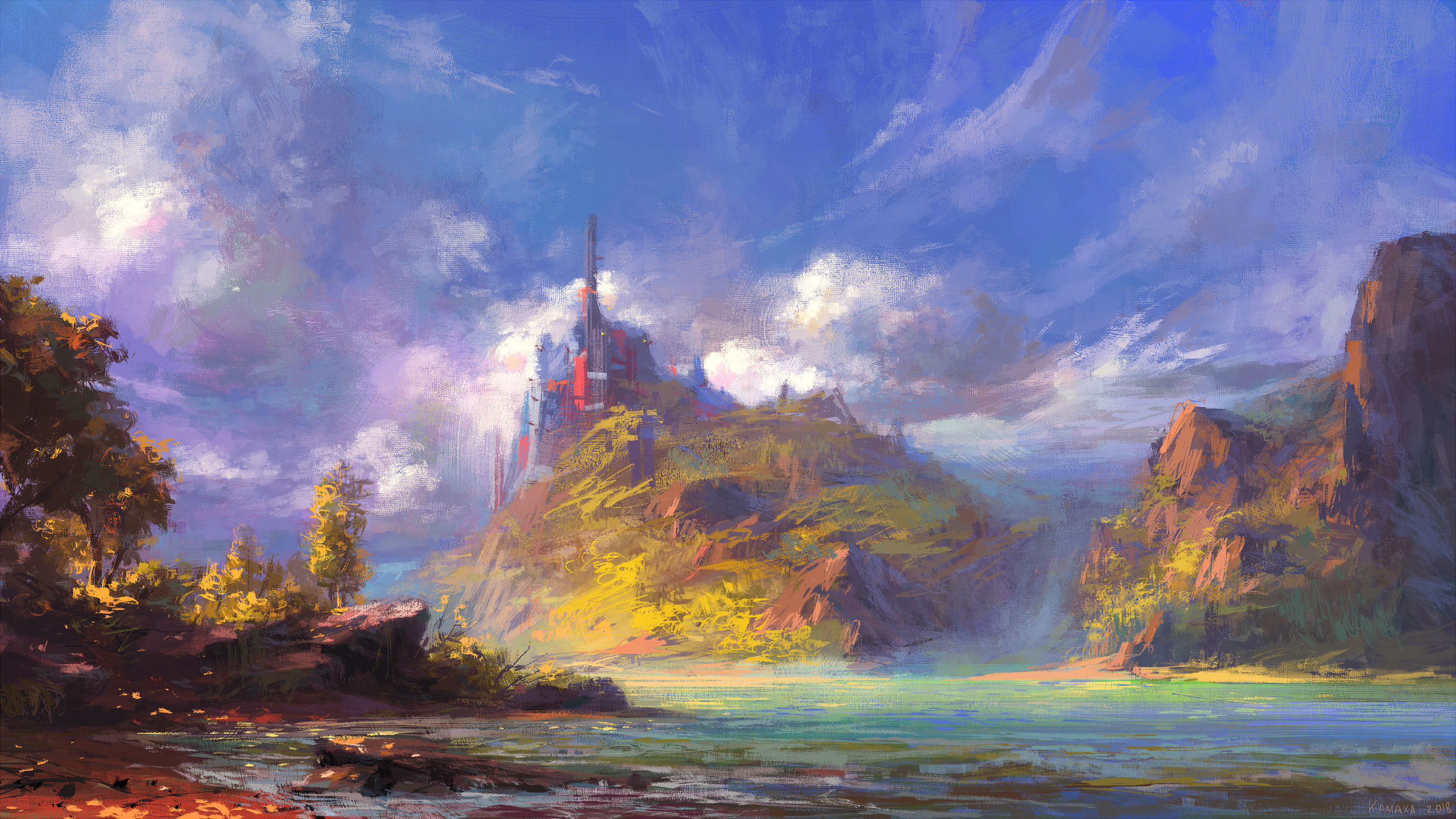 Free download wallpaper Landscape, Sky, Mountain, Lake, Artistic on your PC desktop