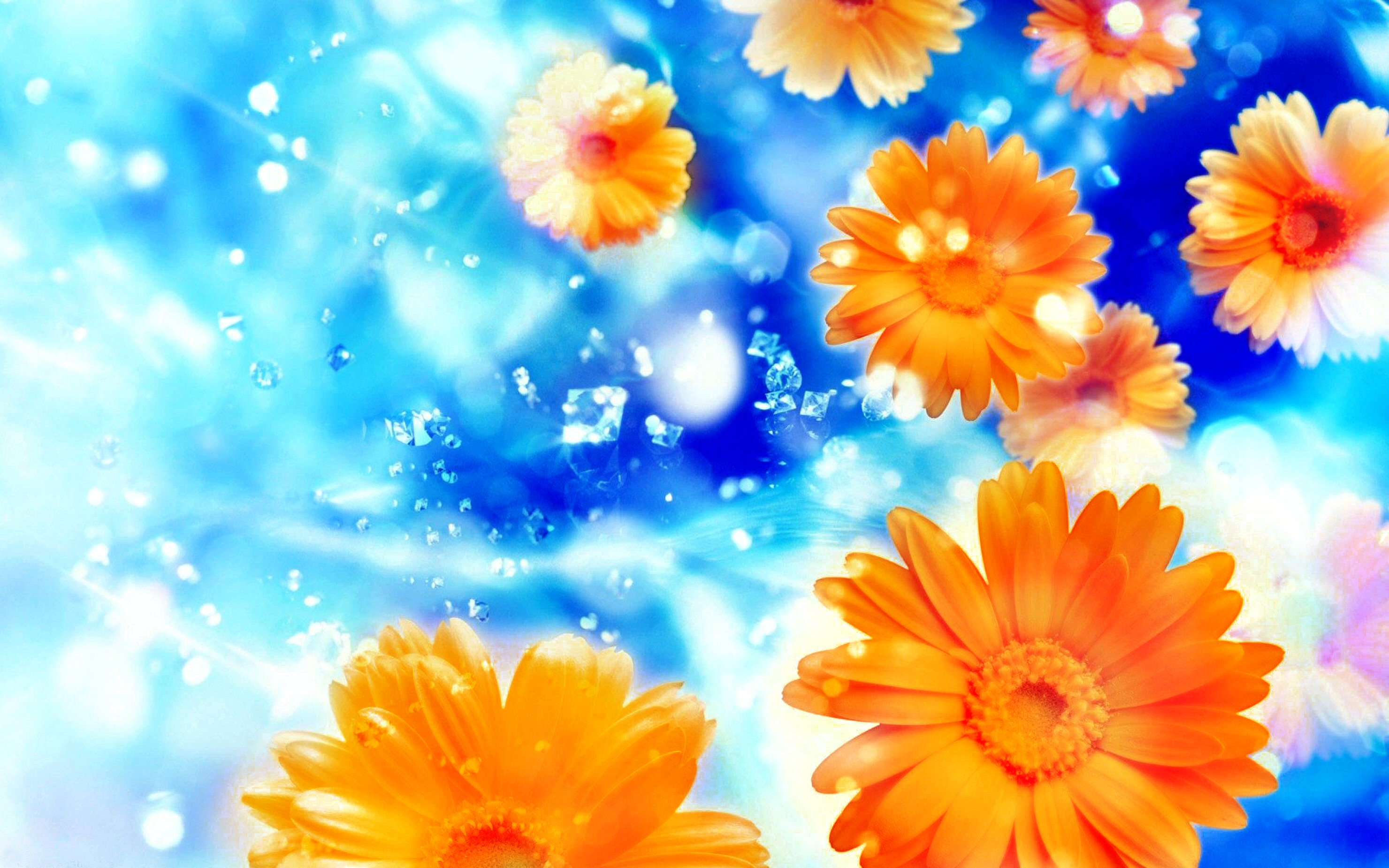 1466956 скачать обои желтый цветок, синий, художественные, цветок, алмаз, солнечно - заставки и картинки бесплатно