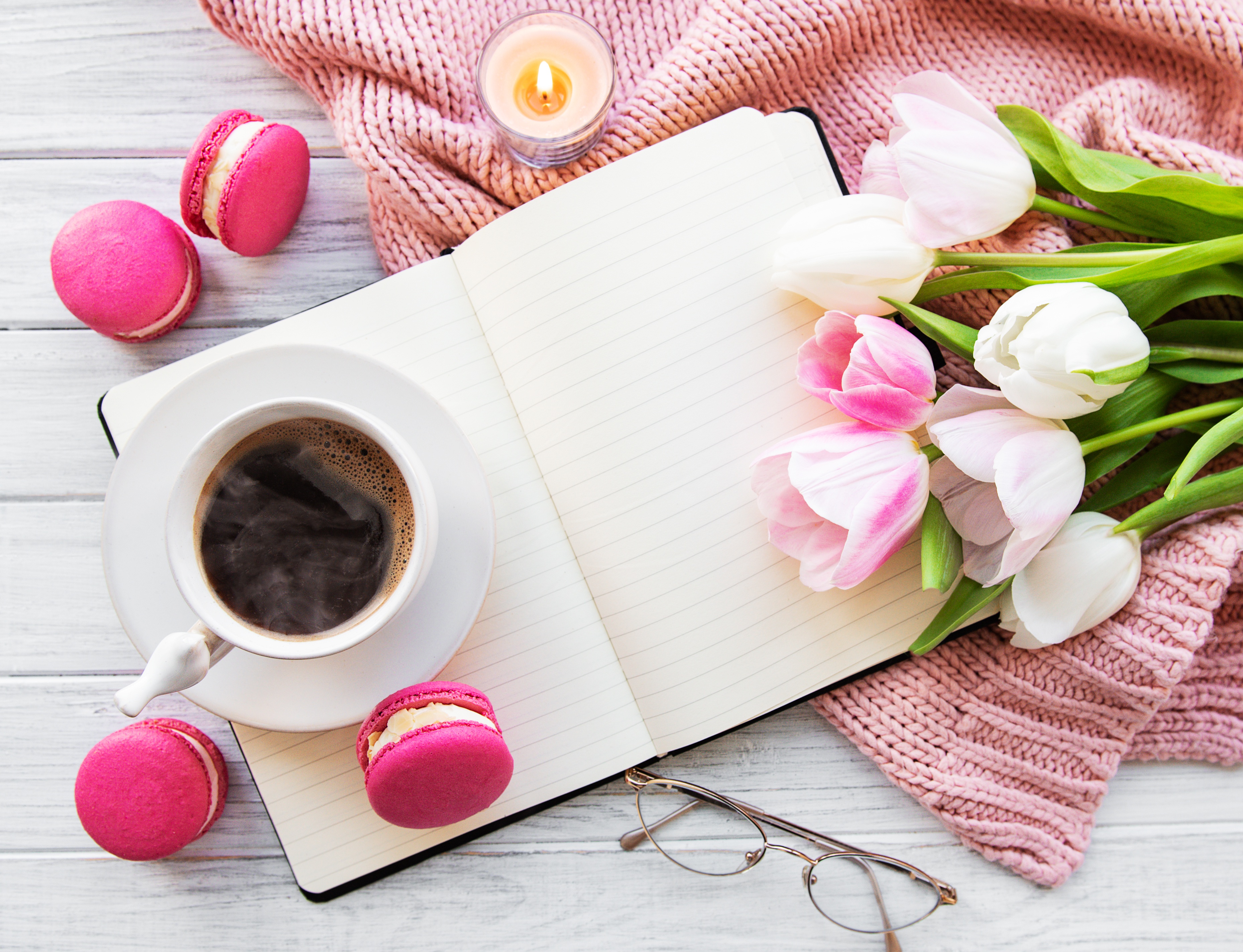 Free download wallpaper Food, Coffee, Still Life, Cup, Tulip, Macaron on your PC desktop