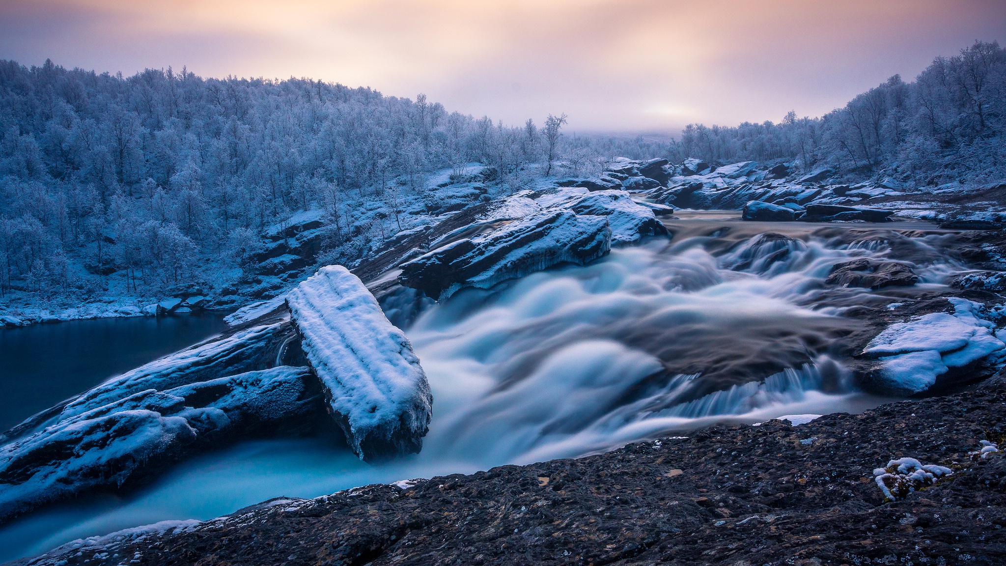 Free download wallpaper Winter, Nature, Forest, Earth, Foam, Stream on your PC desktop