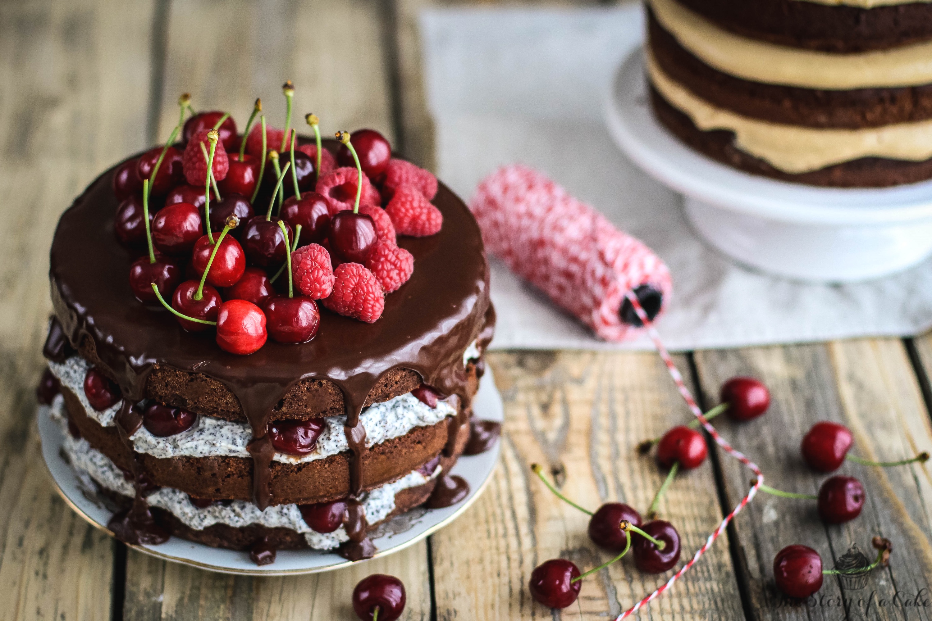 Download mobile wallpaper Food, Cherry, Chocolate, Raspberry, Cake, Fruit, Pastry for free.