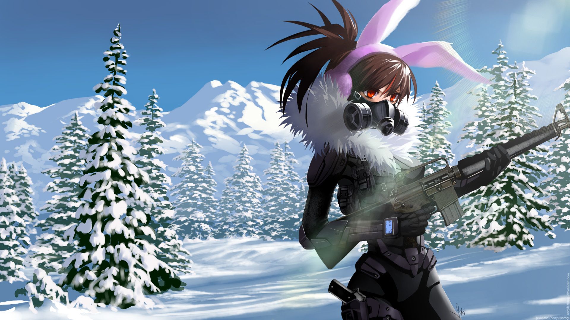 Download mobile wallpaper Anime, Snow, Girl, Gun for free.