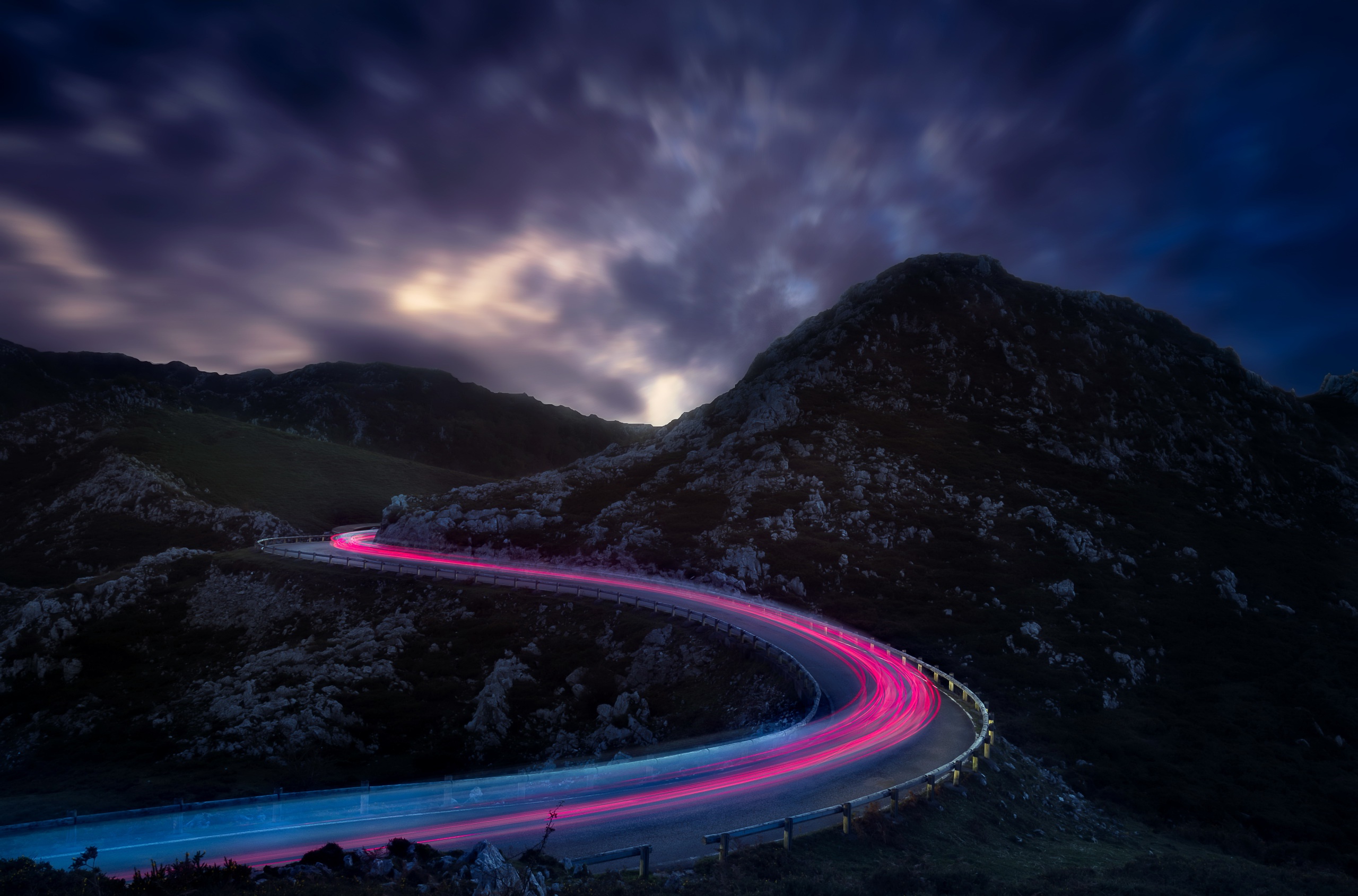 Free download wallpaper Night, Light, Road, Photography, Time Lapse on your PC desktop