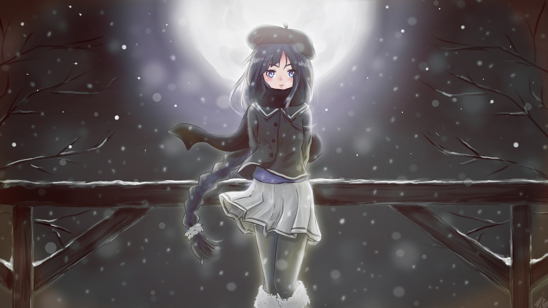 Download mobile wallpaper Anime, Moon, Vocaloid, Snowfall, Alys (Vocaloid) for free.
