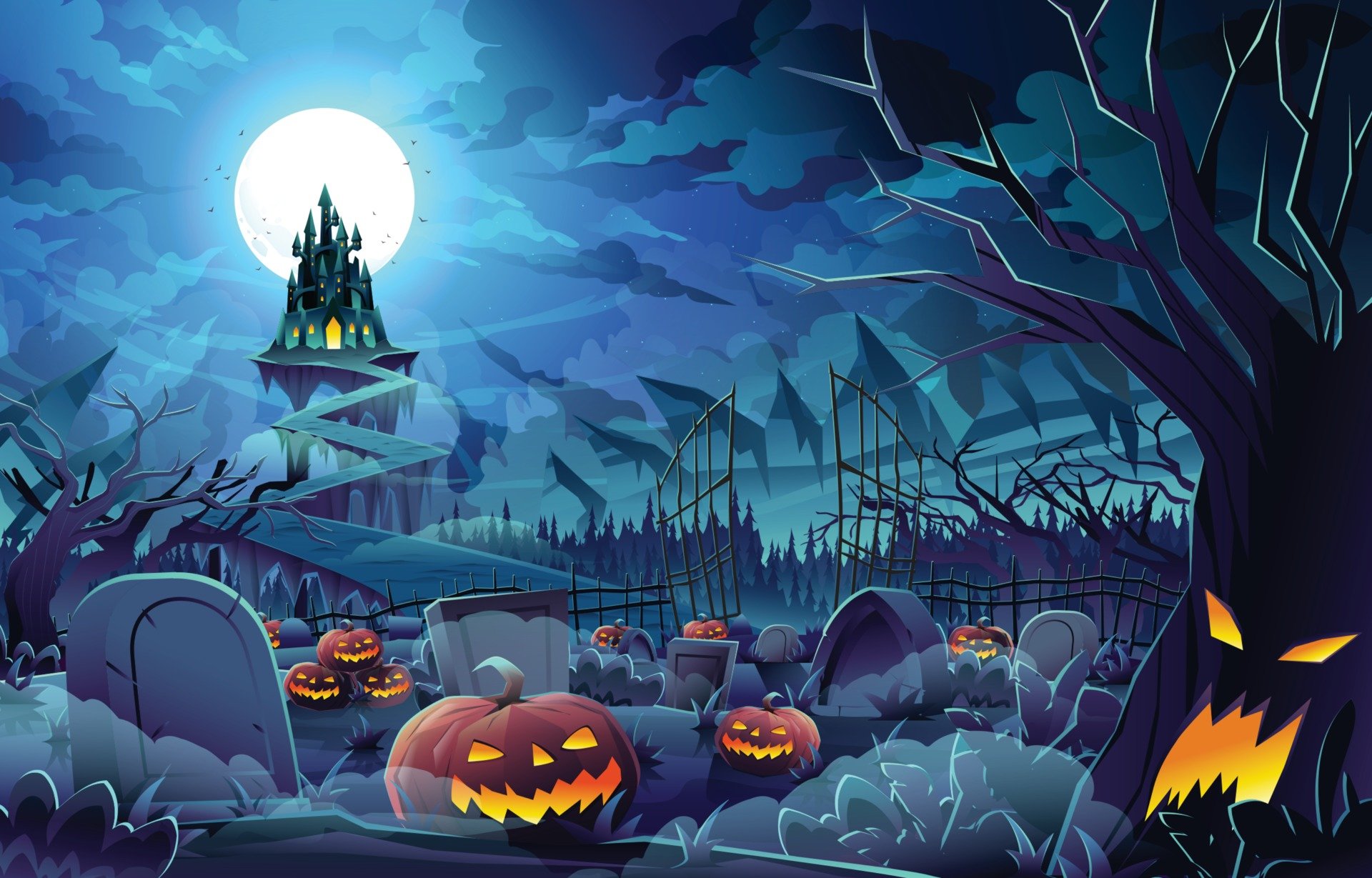 Download mobile wallpaper Halloween, Holiday, Castle, Jack O' Lantern for free.
