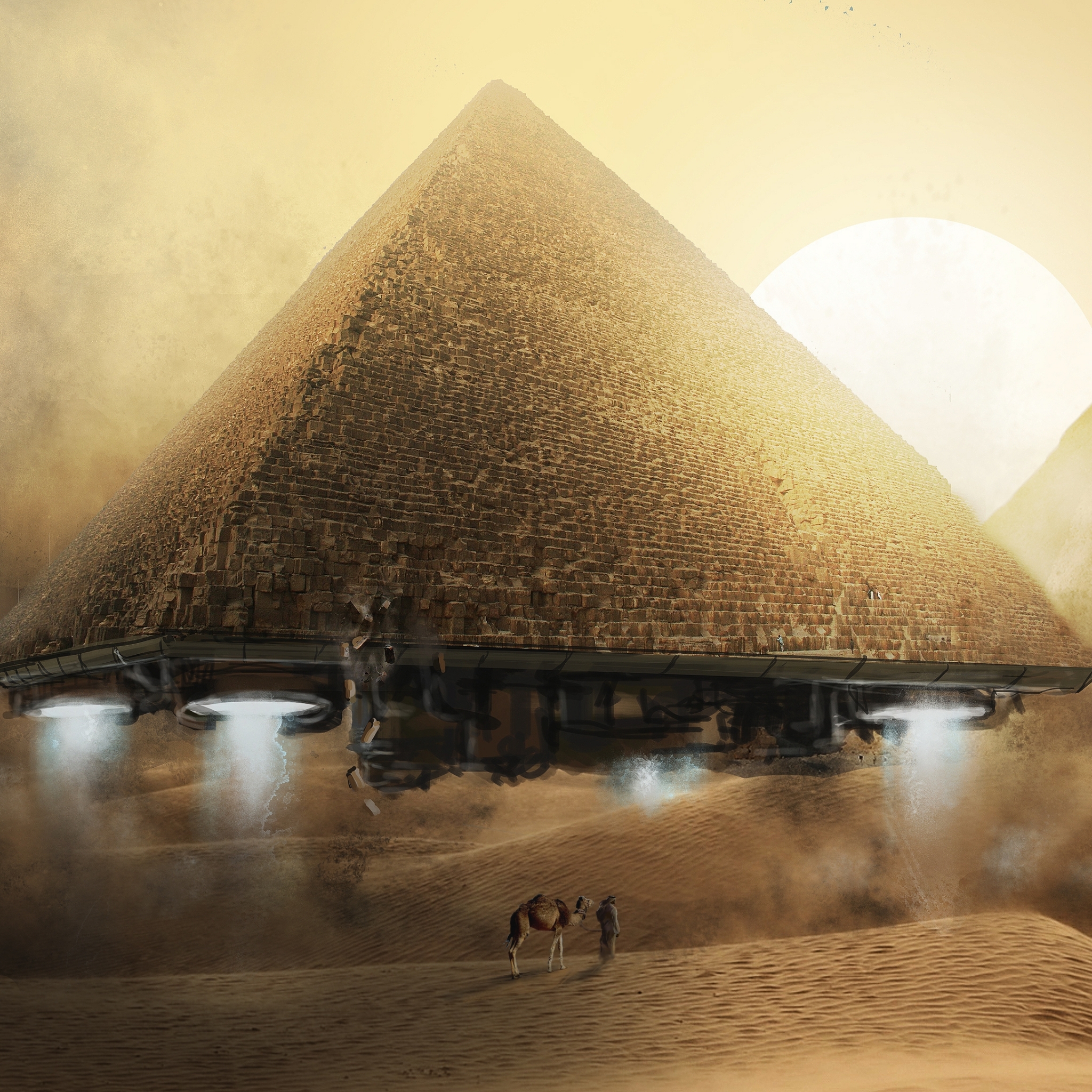 Handy-Wallpaper Sand, Wüste, Science Fiction, Raumschiff, Steppe, Pyramide, Ägyptisch kostenlos herunterladen.