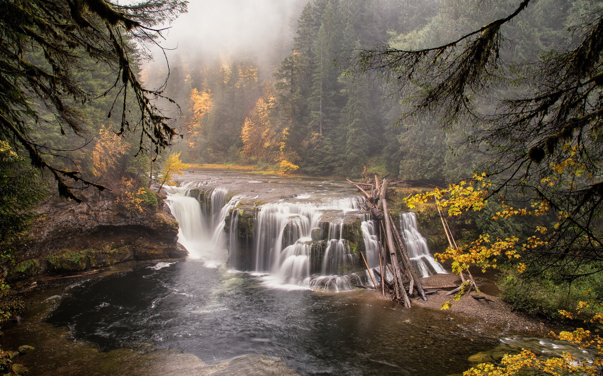 Handy-Wallpaper Wasserfall, Wasserfälle, Herbst, Wald, Erde/natur kostenlos herunterladen.