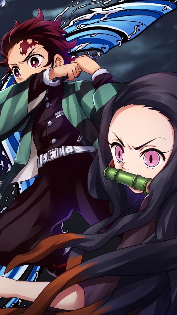 Handy-Wallpaper Animes, Nezuko Kamado, Demon Slayer, Tanjiro Kamado kostenlos herunterladen.