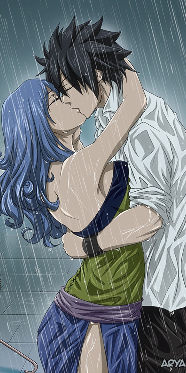 Download mobile wallpaper Anime, Rain, Love, Kiss, Fairy Tail, Gray Fullbuster, Juvia Lockser for free.