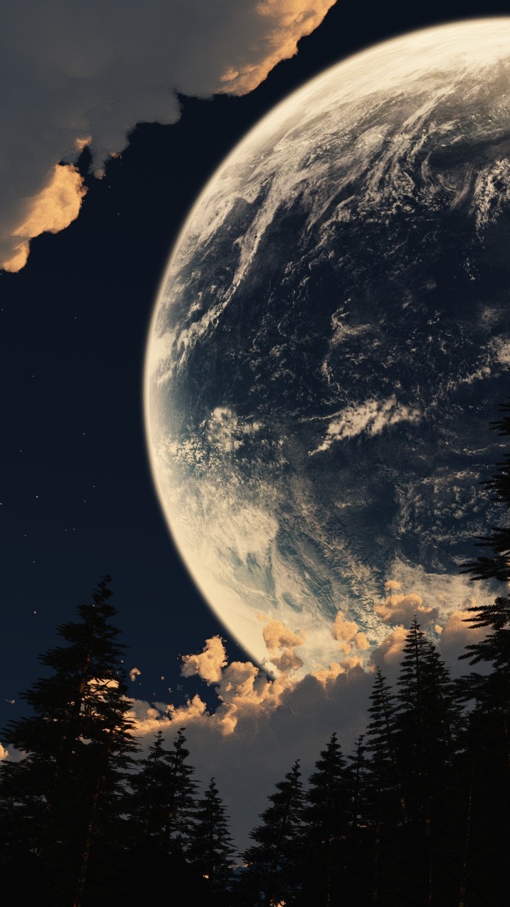 Download mobile wallpaper Sky, Moon, Forest, Tree, Earth, Cloud for free.