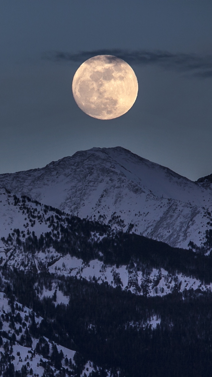 Download mobile wallpaper Winter, Nature, Night, Moon, Mountain, Earth for free.